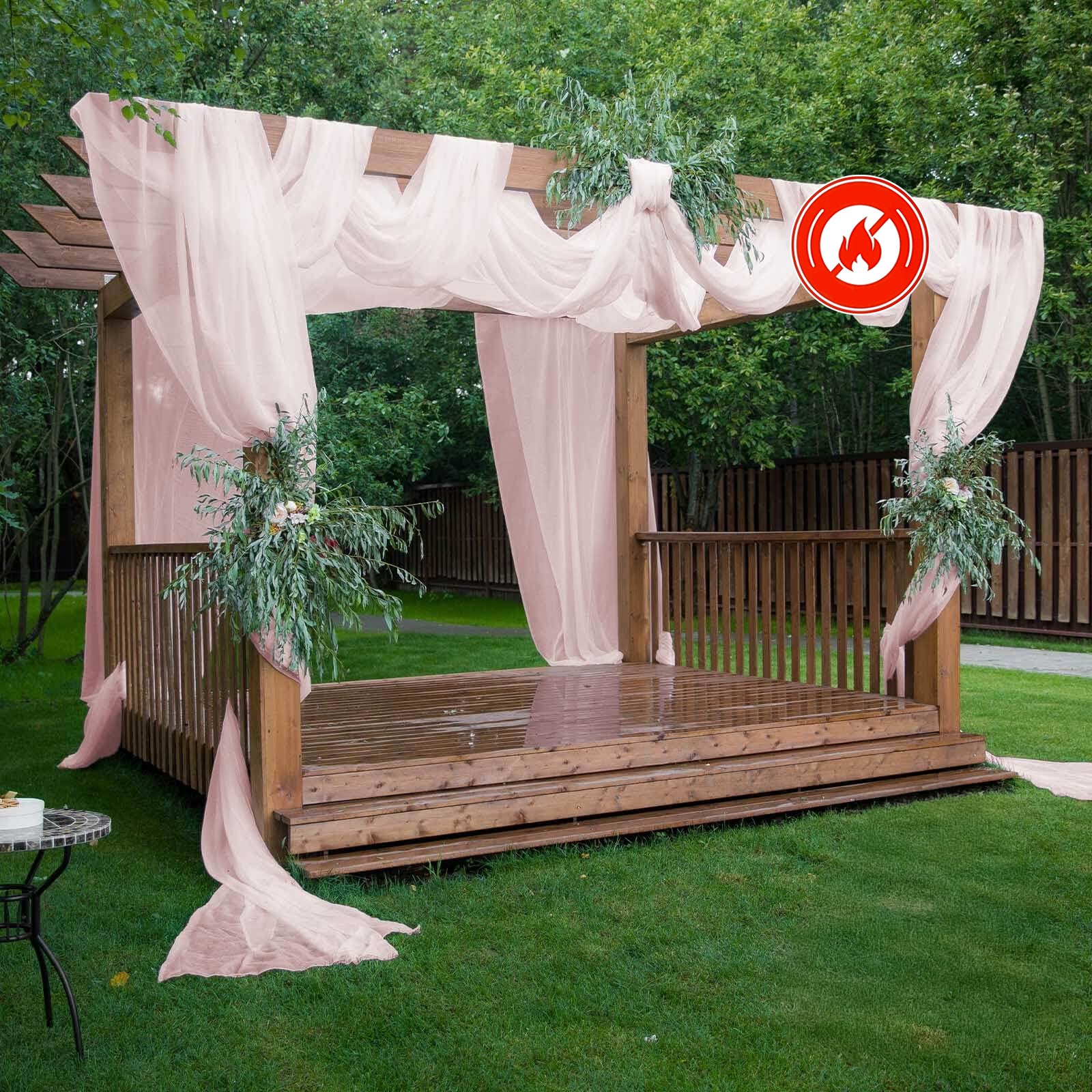 Blush Chiffon Ceiling Drapery, Durable Flame Resistant Long Curtain Backdrop Panel With Rod Pocket 5ftx32ft