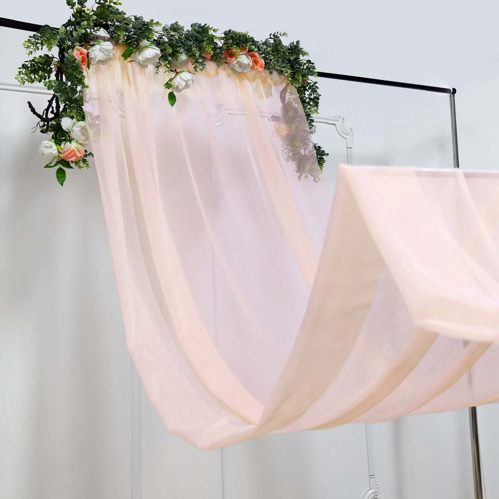 Blush Chiffon Ceiling Drapery, Durable Flame Resistant Long Curtain Backdrop Panel With Rod Pocket 5ftx32ft - Image 2