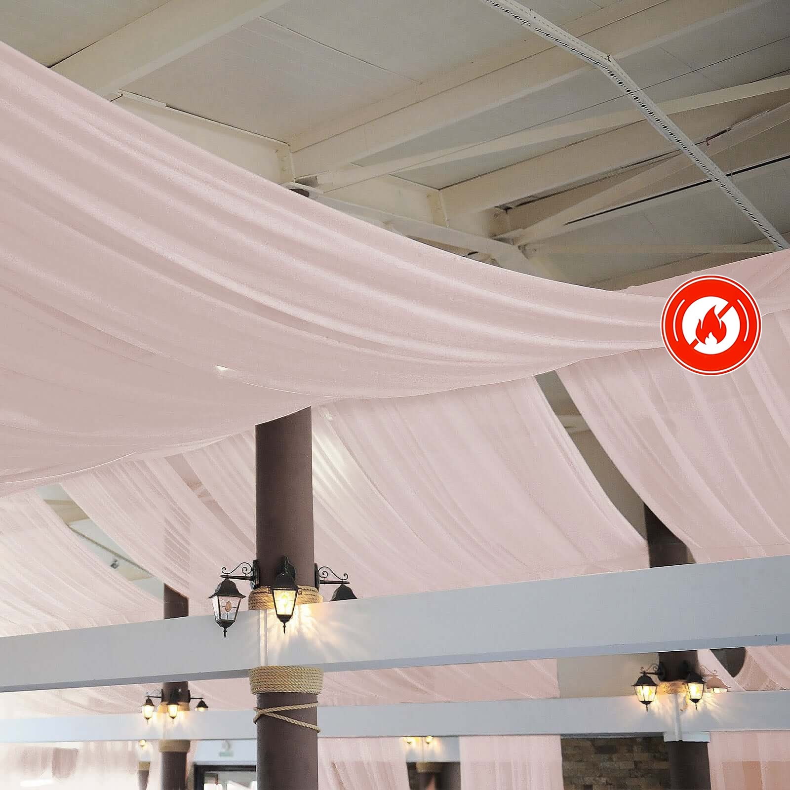 Blush Chiffon Ceiling Drapery, Durable Flame Resistant Long Curtain Backdrop Panel With Rod Pocket 5ftx32ft - Image 5