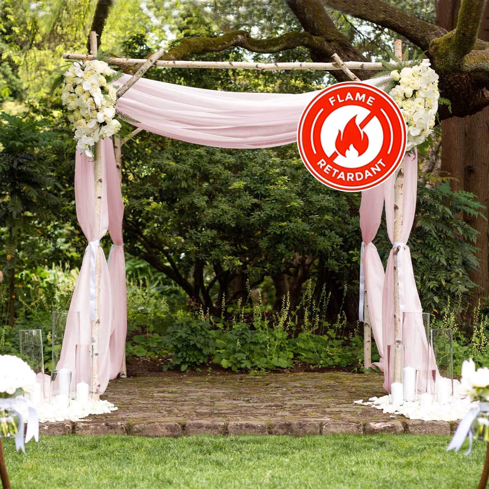 Blush Chiffon Drape Curtain, Durable Flame Resistant Backdrop Panel Ceiling Decoration With Rod Pocket 5ftx14ft - Image 2