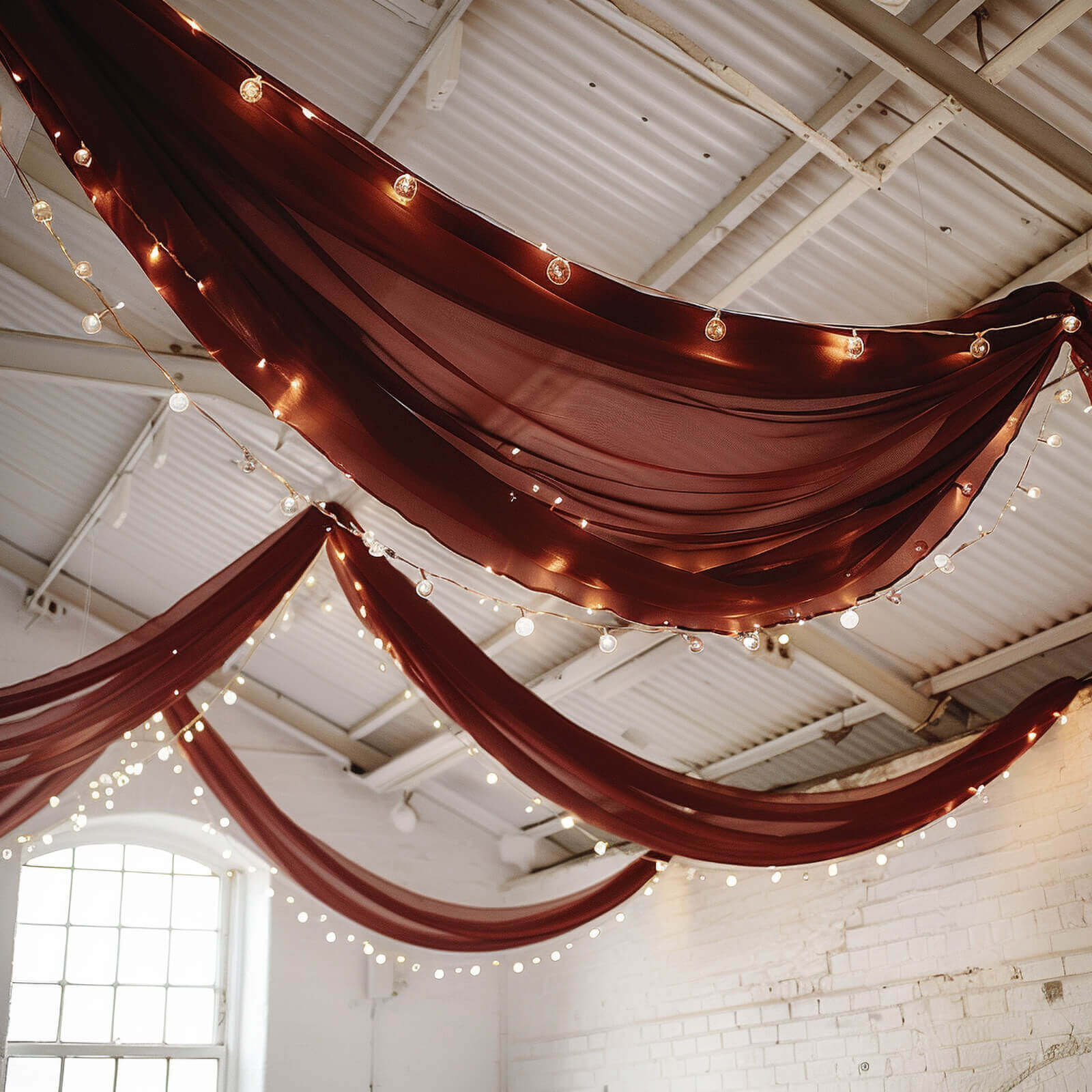 Burgundy Chiffon Ceiling Drapery, Durable Flame Resistant Long Curtain Backdrop Panel With Rod Pocket 5ftx32ft - Image 8