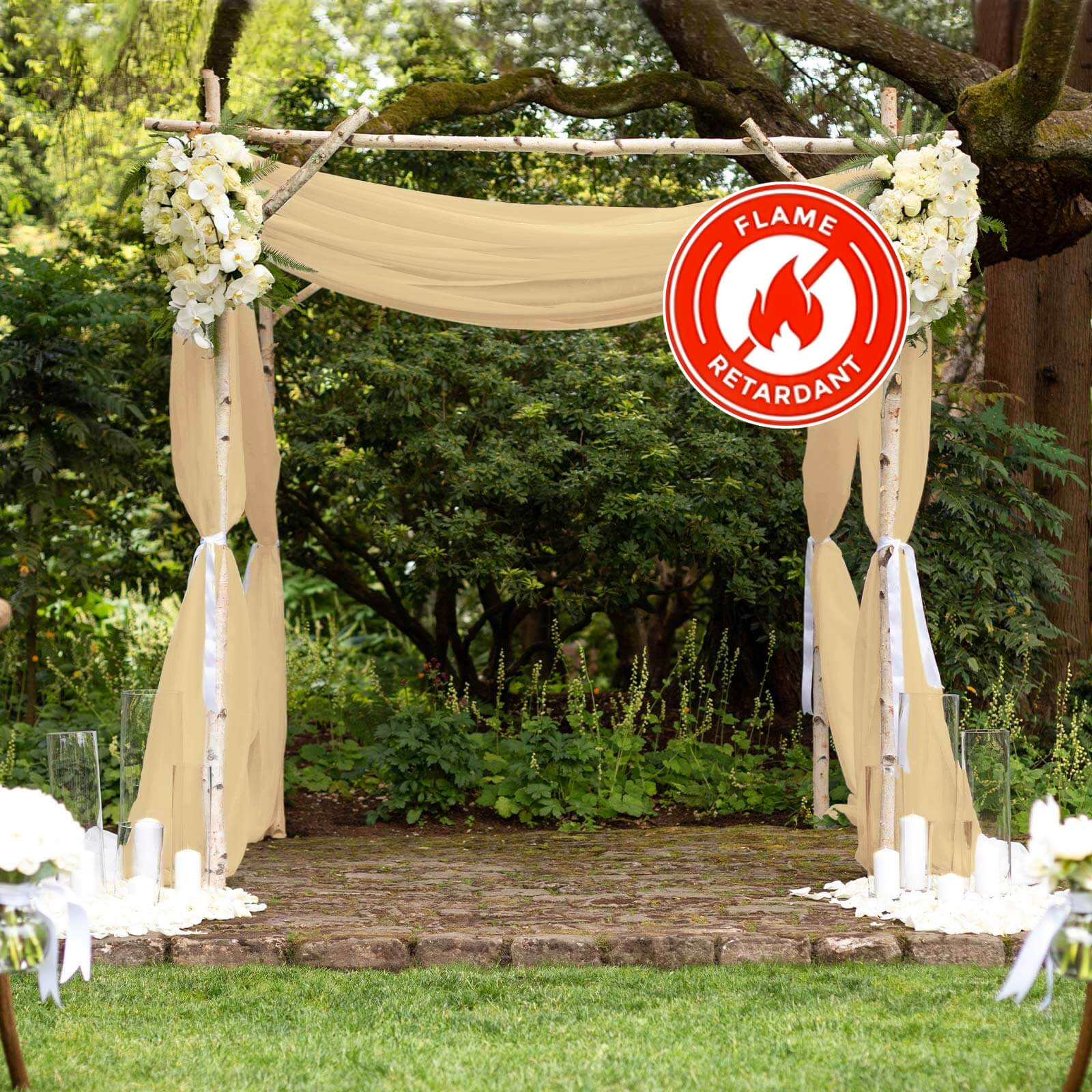 Champagne Chiffon Drape Curtain, Durable Flame Resistant Backdrop Panel Ceiling Decoration With Rod Pocket 5ftx14ft - Image 3