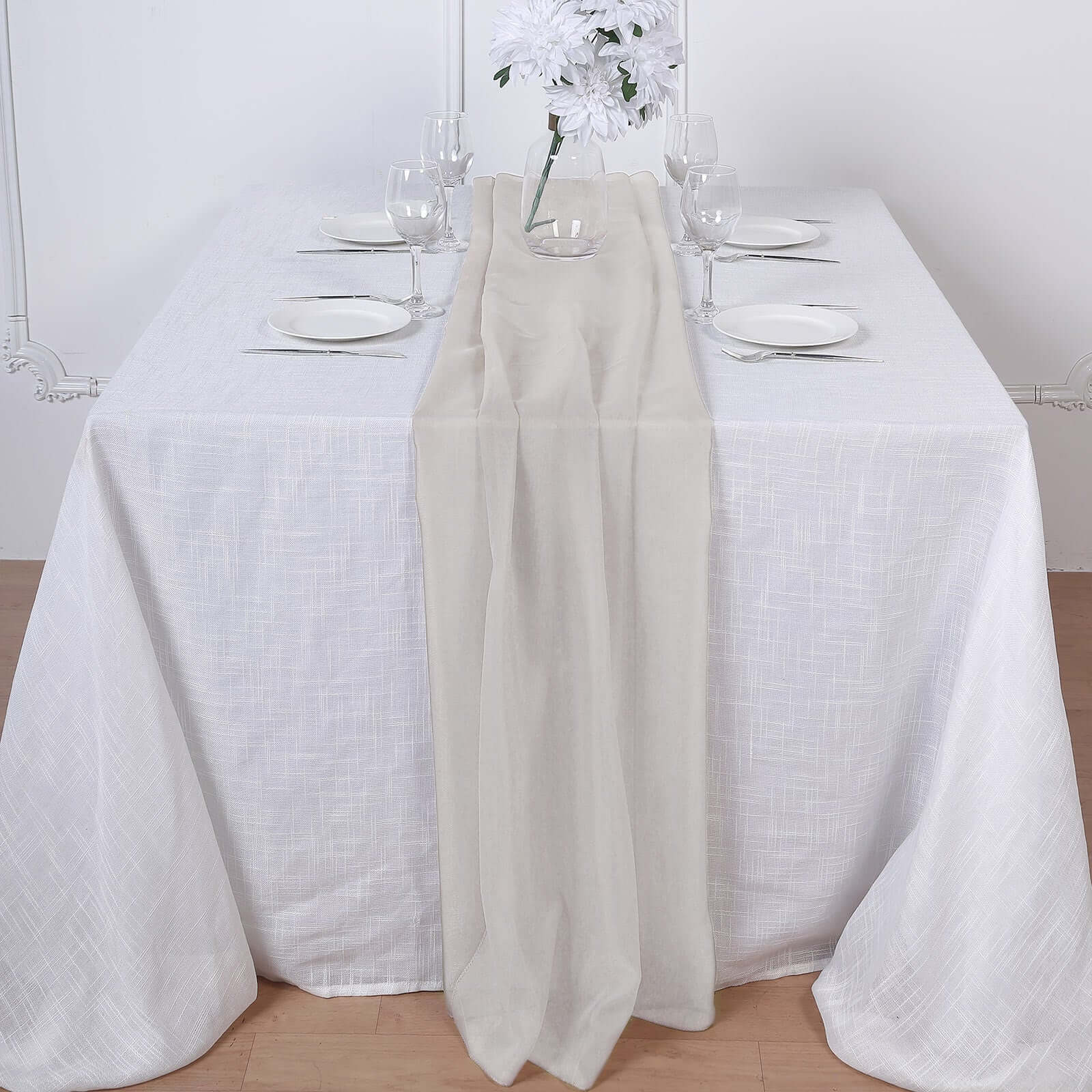 Chiffon Table Runner 6ft Beige - Lightweight Table Linen