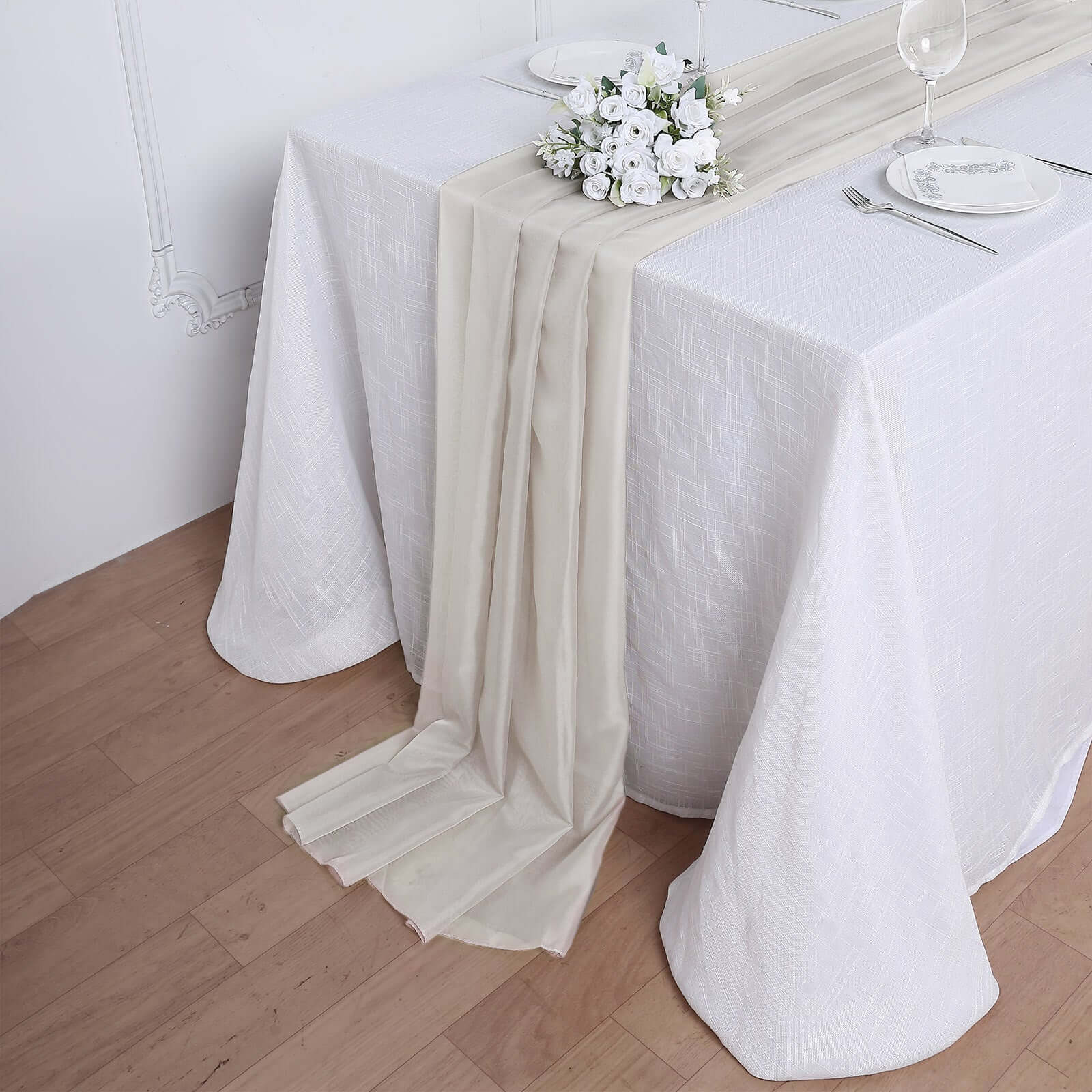 Chiffon Table Runner 6ft Beige - Lightweight Table Linen - Image 8