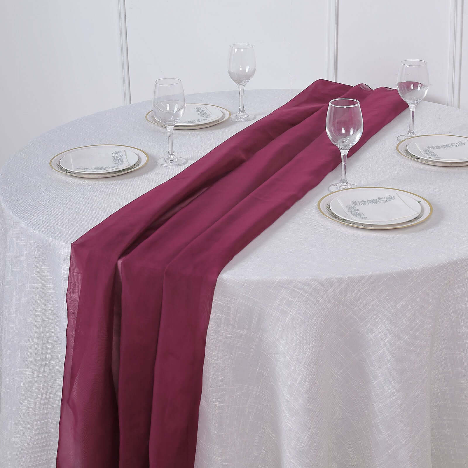 Chiffon Table Runner 6ft Burgundy - Lightweight Table Linen - Image 2