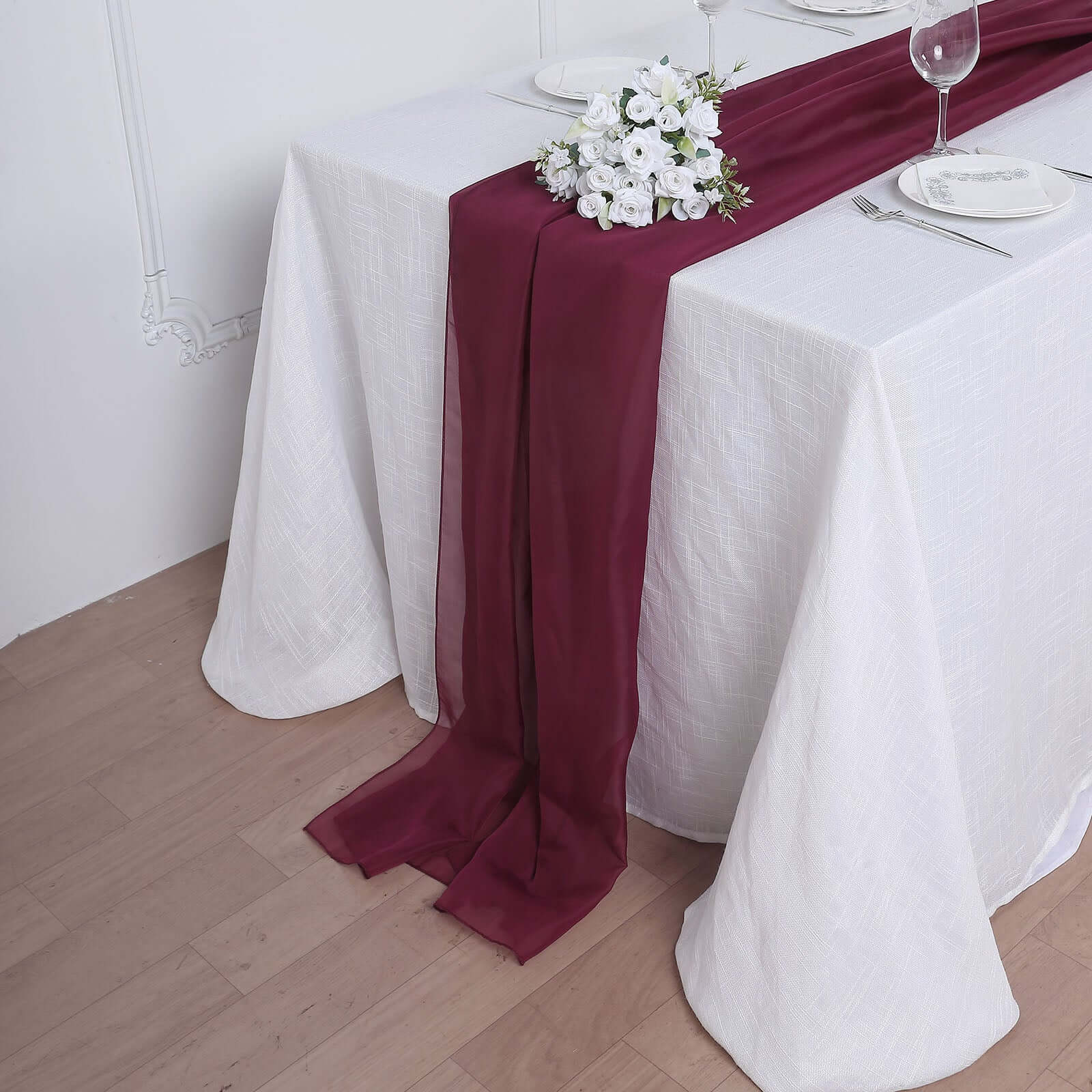 Chiffon Table Runner 6ft Burgundy - Lightweight Table Linen - Image 3