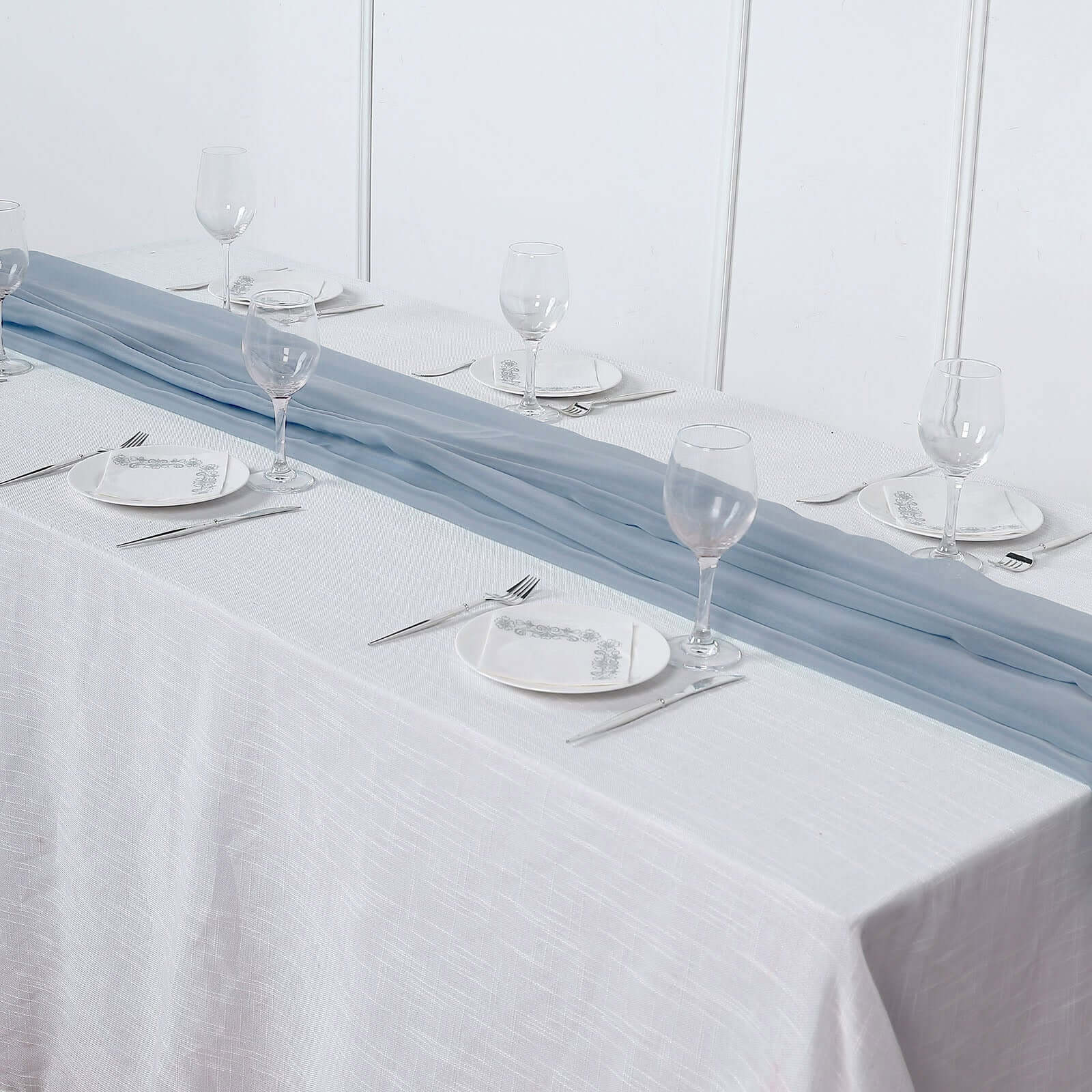 Chiffon Table Runner 6ft Dusty Blue - Lightweight Table Linen - Image 3