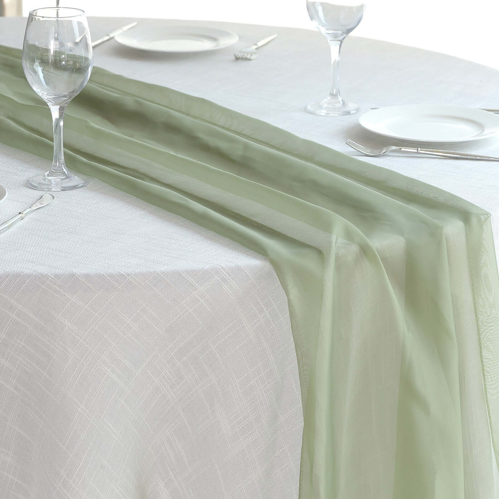 Chiffon Table Runner 6ft Dusty Sage Green - Lightweight Table Linen - Image 3