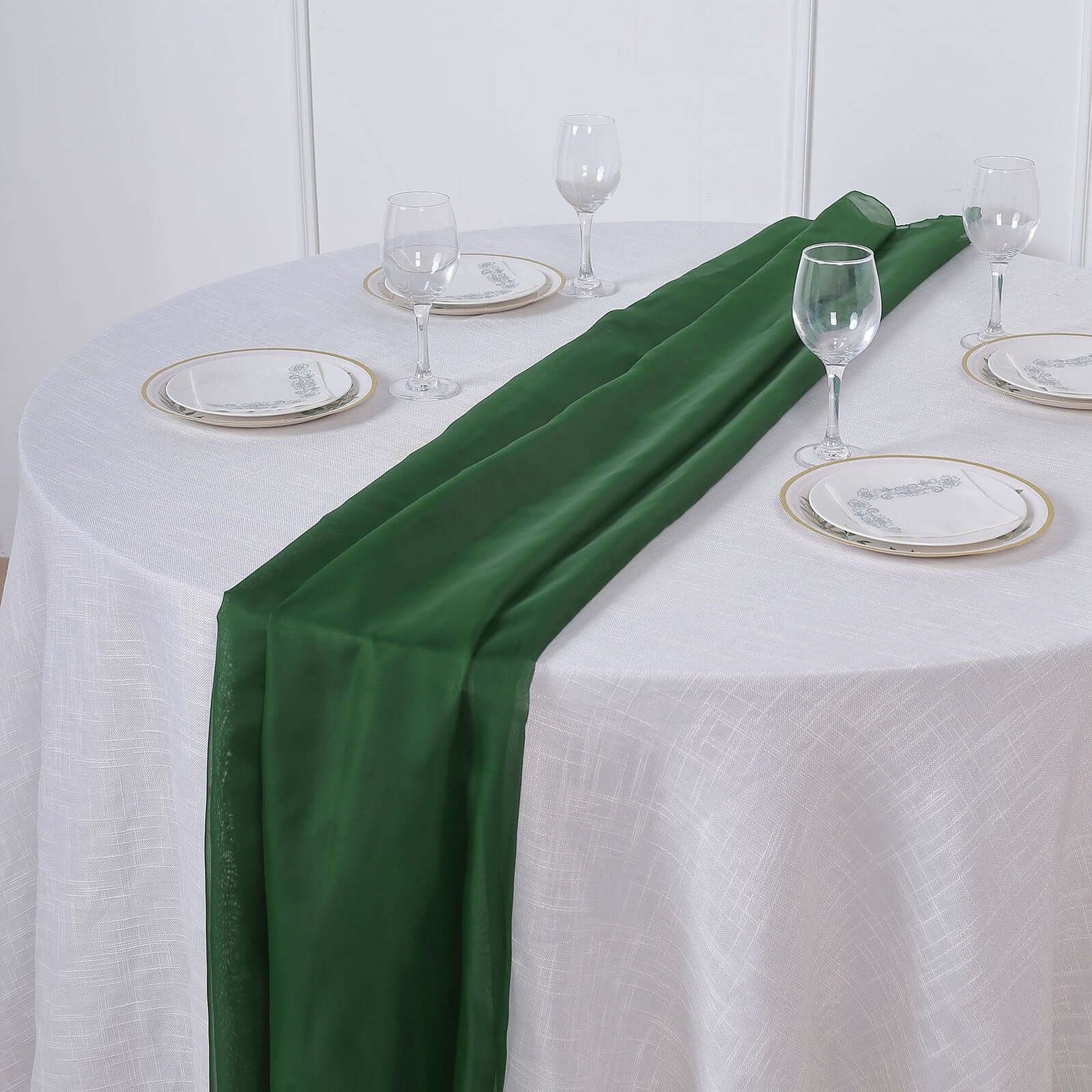 Chiffon Table Runner 6ft Hunter Emerald Green - Lightweight Table Linen - Image 2