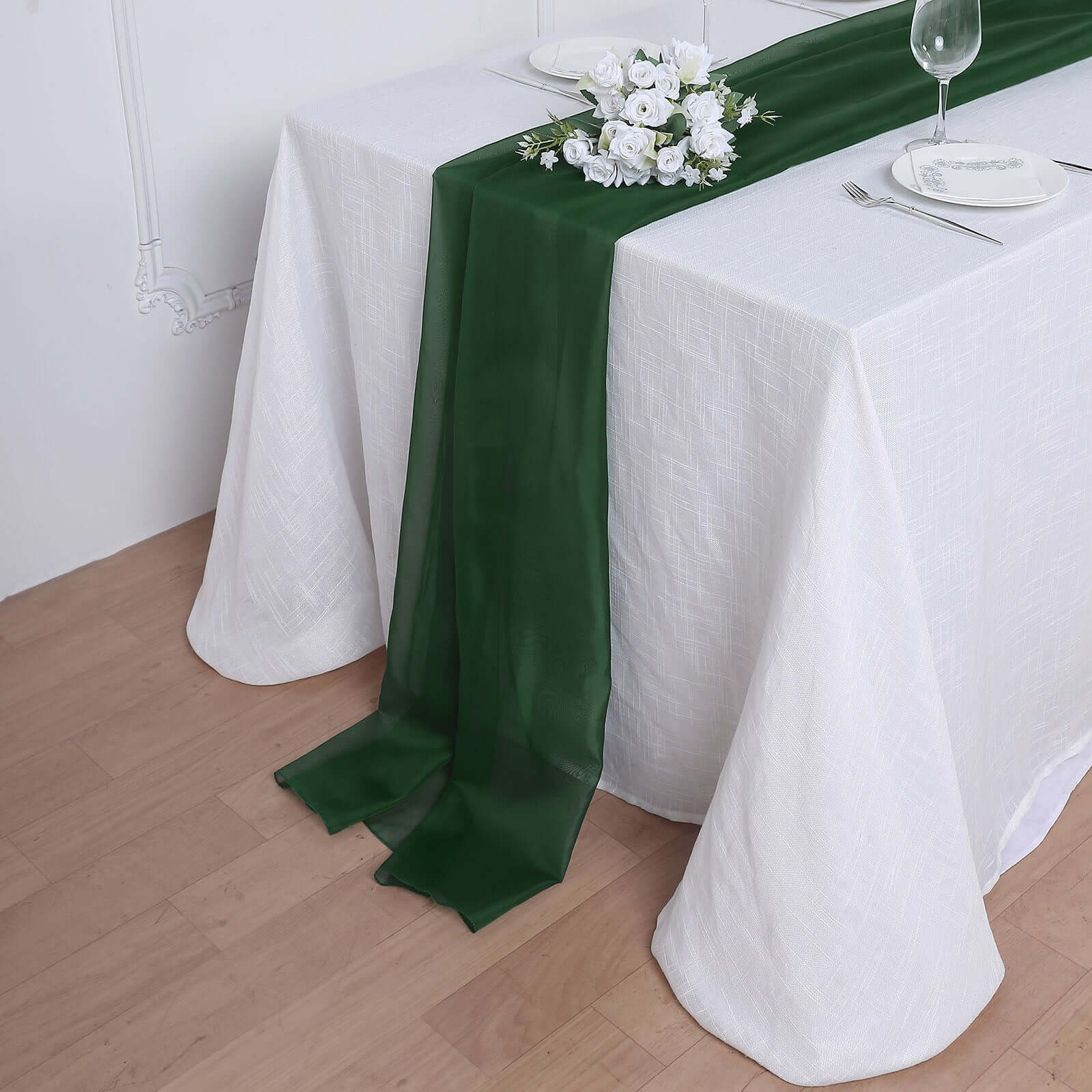 Chiffon Table Runner 6ft Hunter Emerald Green - Lightweight Table Linen - Image 8