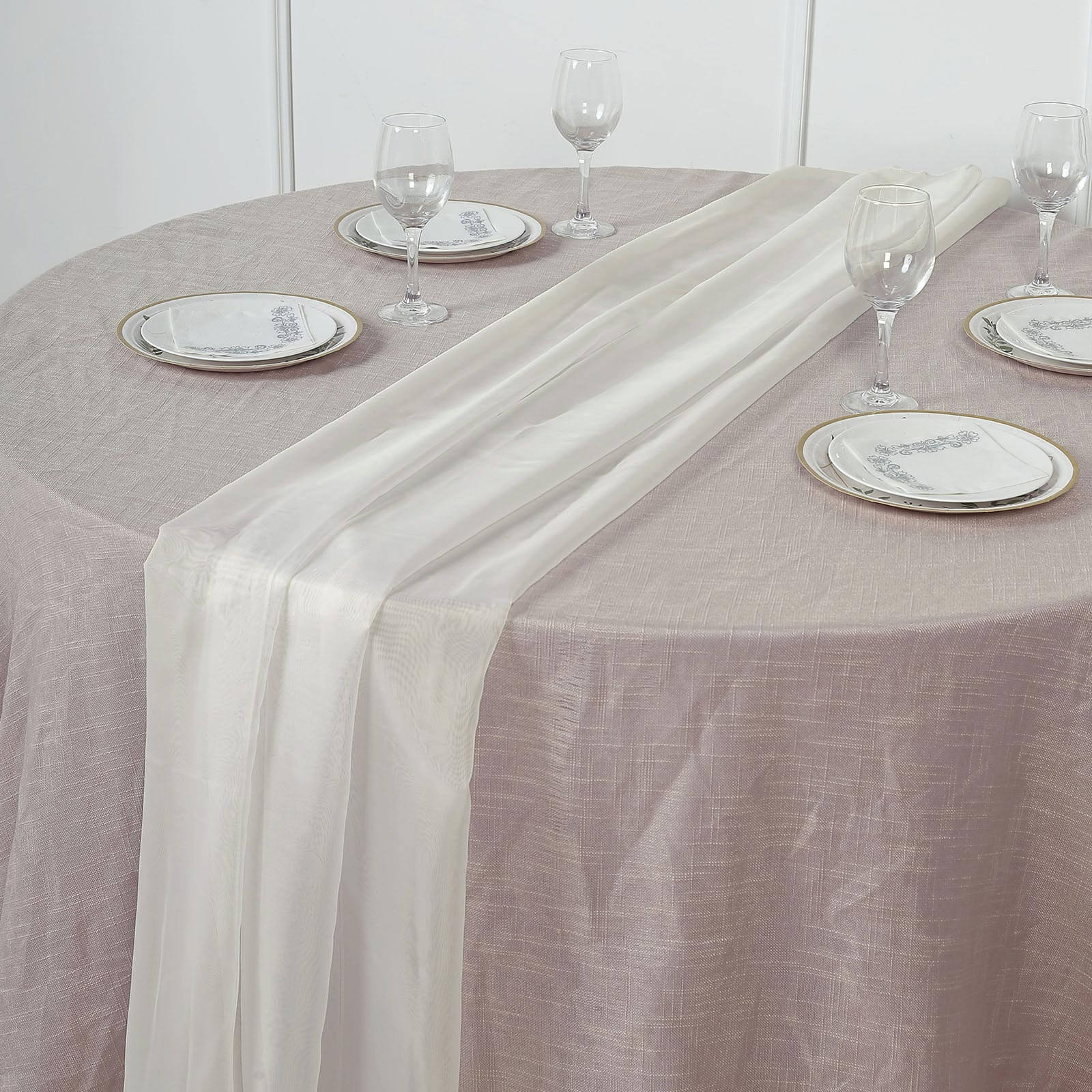 Chiffon Table Runner 6ft Ivory - Lightweight Table Linen - Image 3