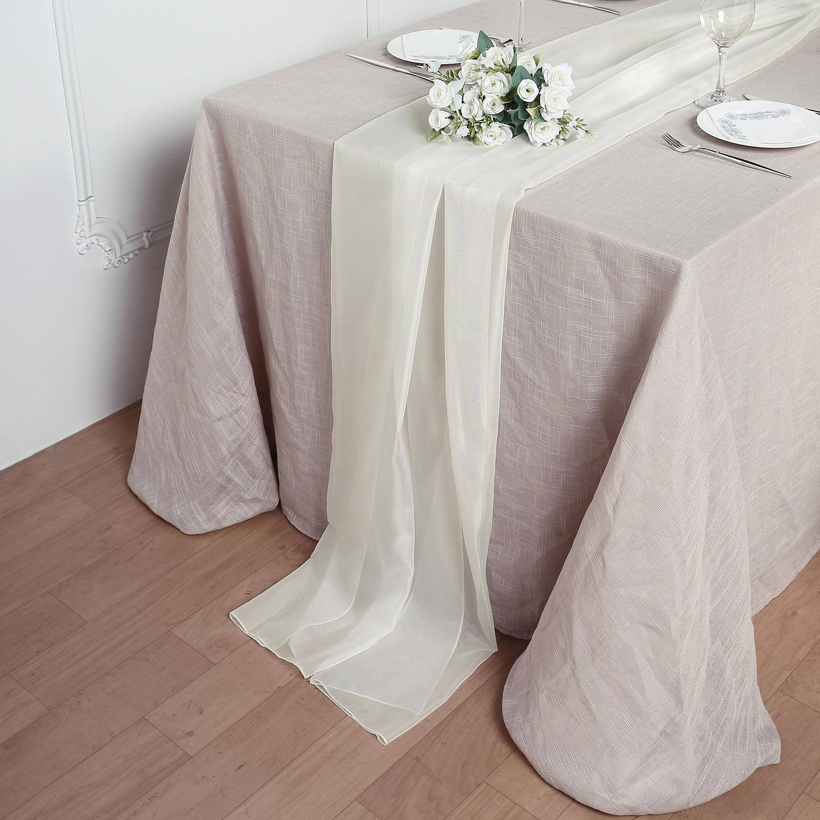 Chiffon Table Runner 6ft Ivory - Lightweight Table Linen - Image 7