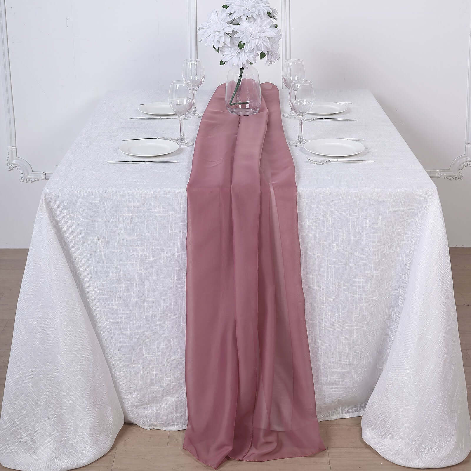 Chiffon Table Runner 6ft Mauve/Cinnamon Rose - Lightweight Table Linen