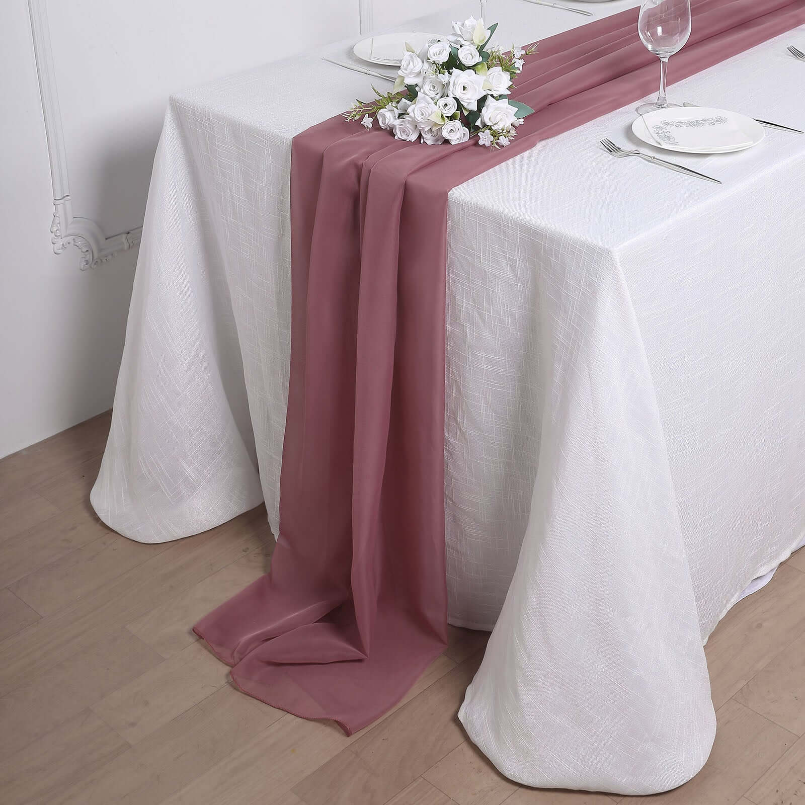 Chiffon Table Runner 6ft Mauve/Cinnamon Rose - Lightweight Table Linen - Image 8