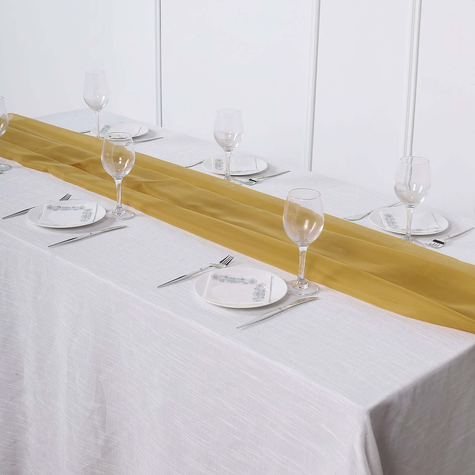 Chiffon Table Runner 6ft Mustard Yellow - Lightweight Table Linen - Image 3