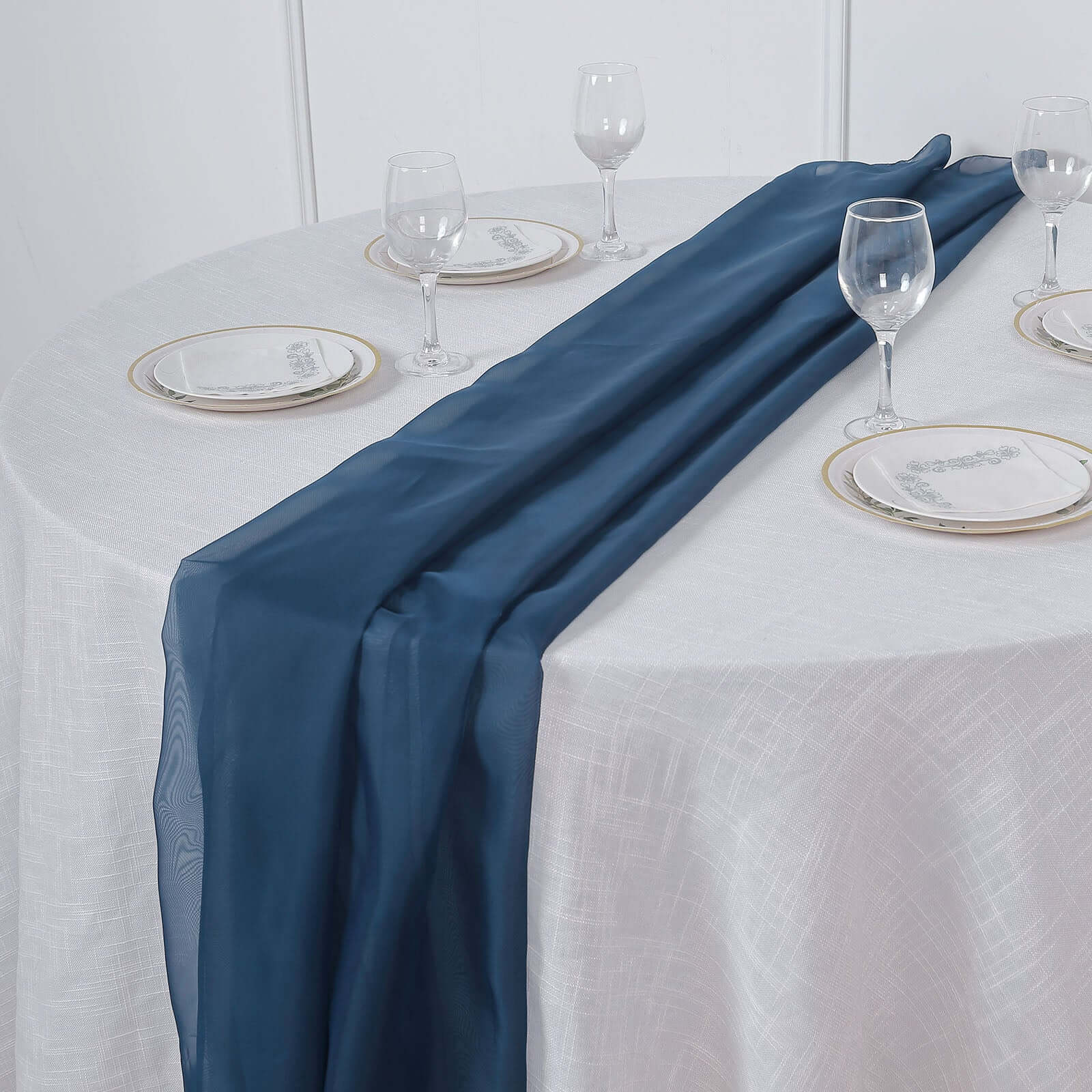 Chiffon Table Runner 6ft Navy Blue - Lightweight Table Linen - Image 2