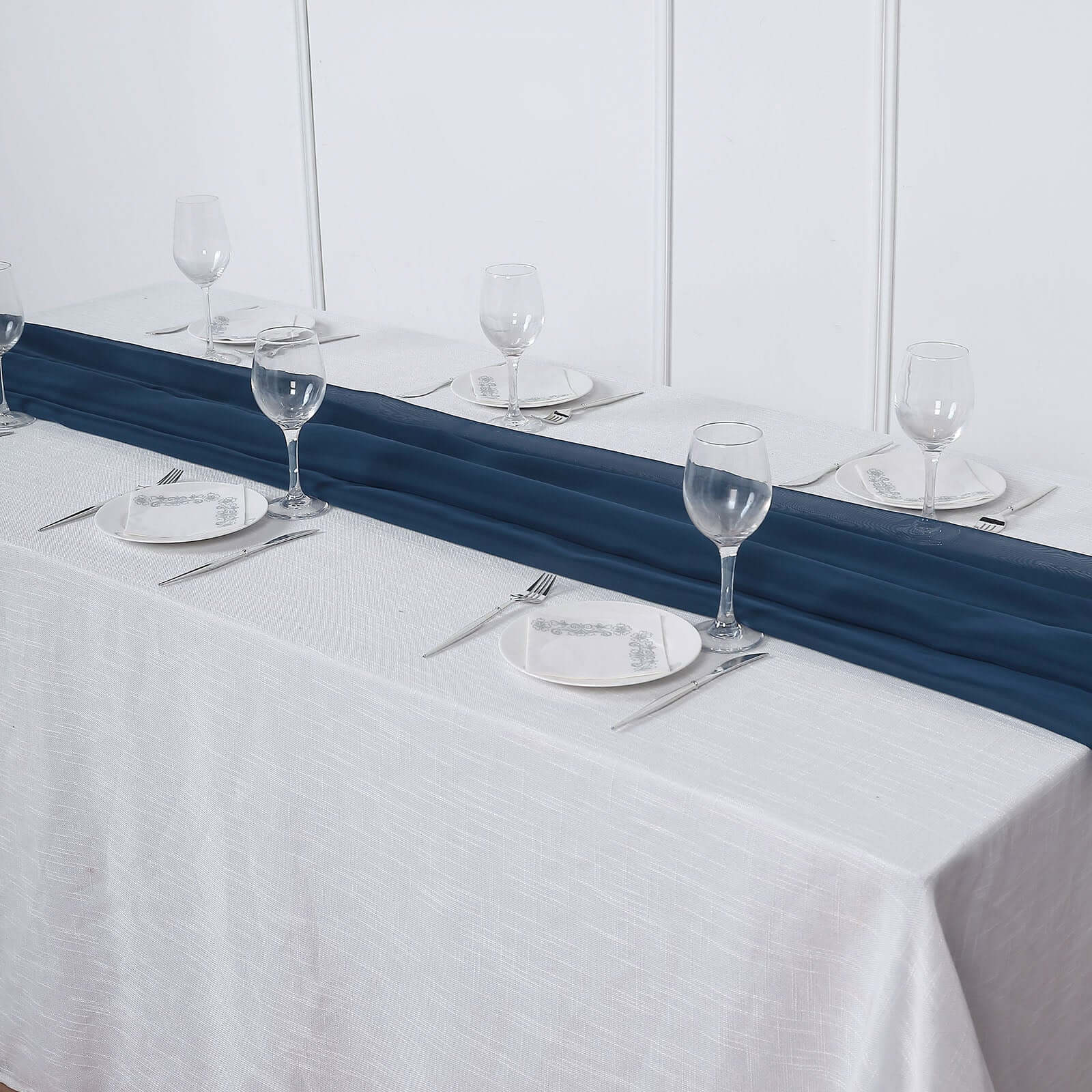 Chiffon Table Runner 6ft Navy Blue - Lightweight Table Linen - Image 3