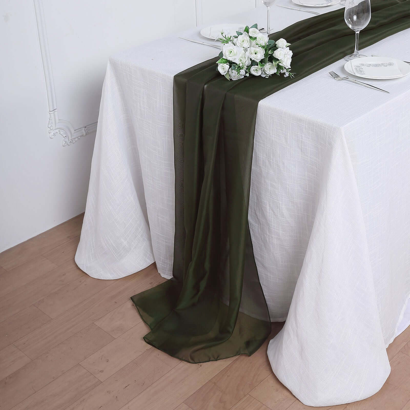 Chiffon Table Runner 6ft Olive Green - Lightweight Table Linen - Image 6