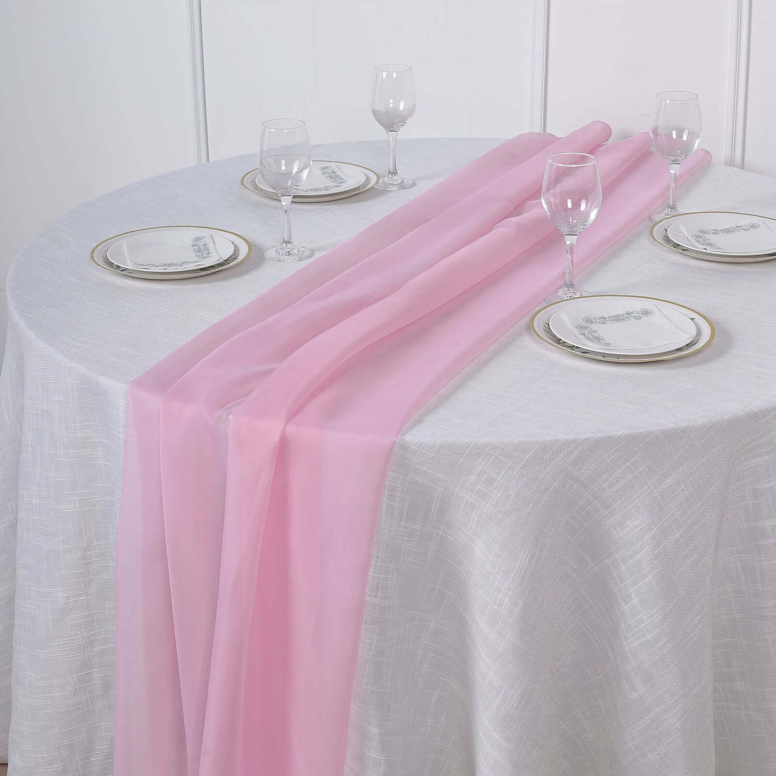 Chiffon Table Runner 6ft Pink - Lightweight Table Linen - Image 2