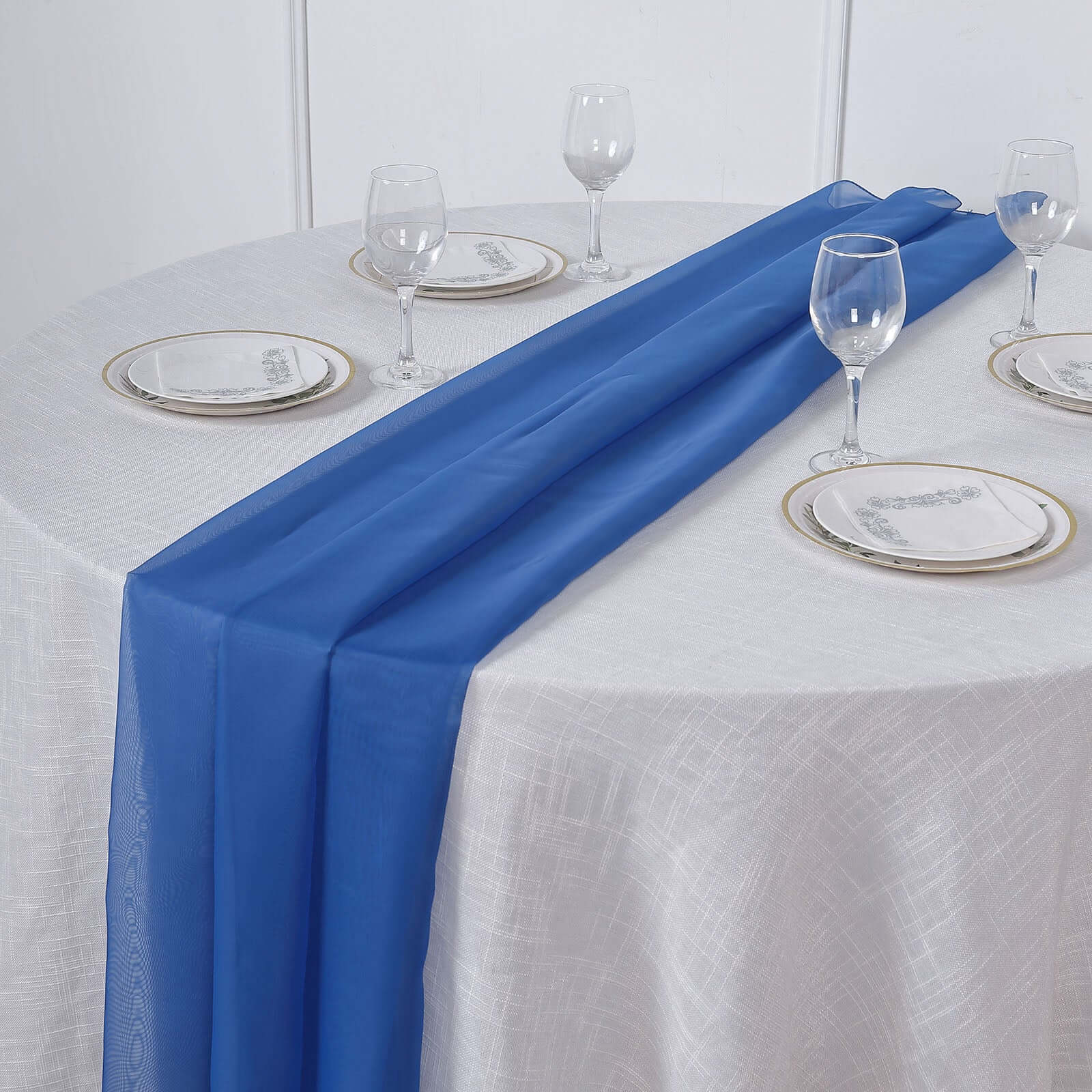 Chiffon Table Runner 6ft Royal Blue - Lightweight Table Linen - Image 2