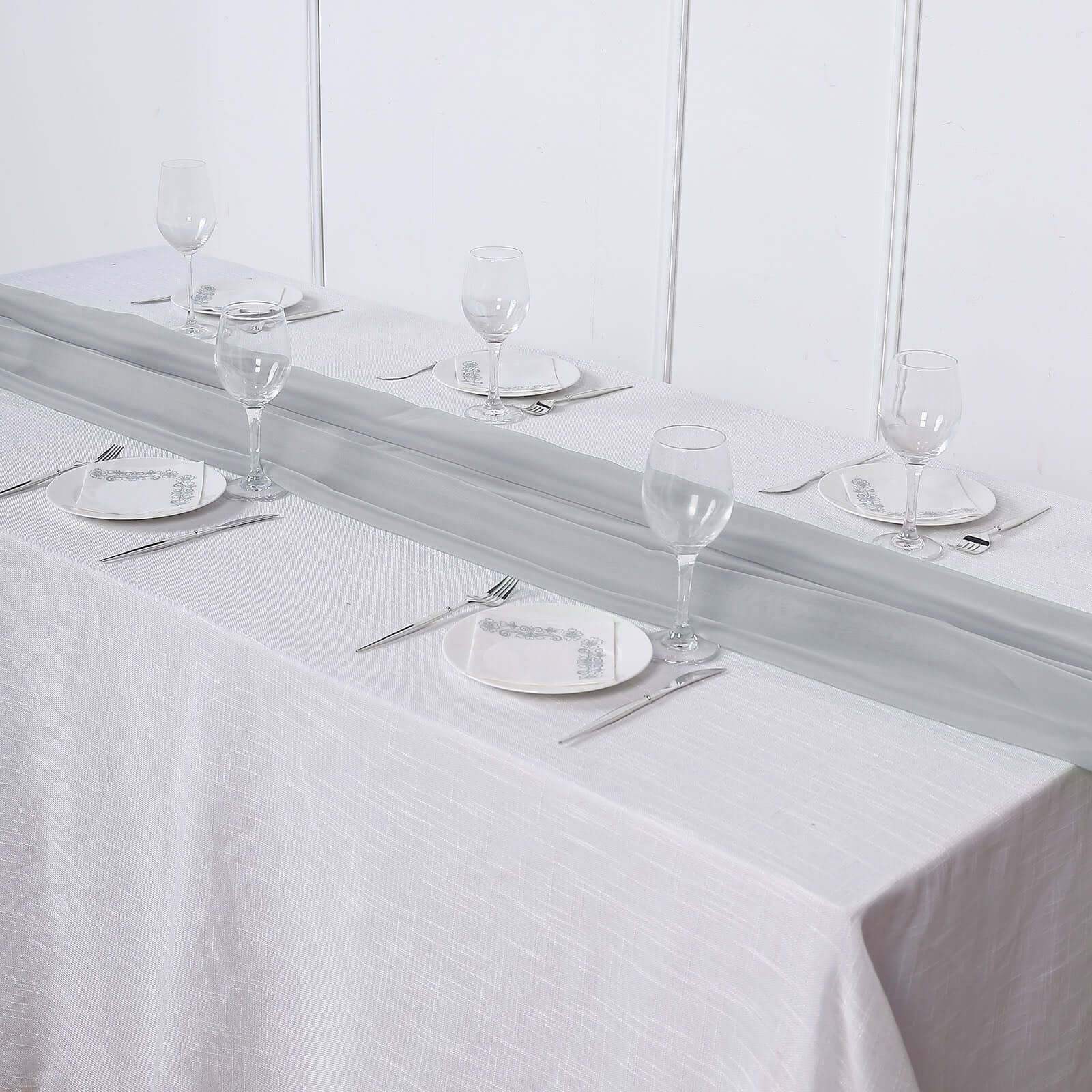 Chiffon Table Runner 6ft Silver - Lightweight Table Linen - Image 2