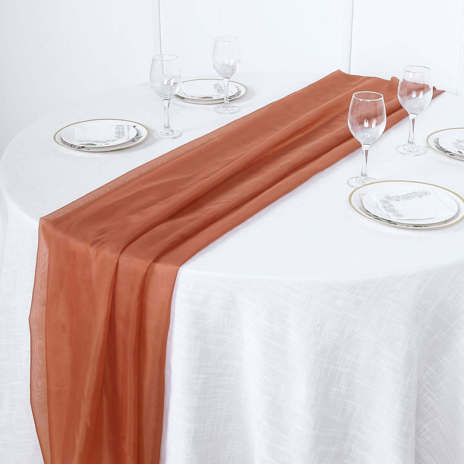 Chiffon Table Runner 6ft Terracotta (Rust) - Lightweight Table Linen - Image 3