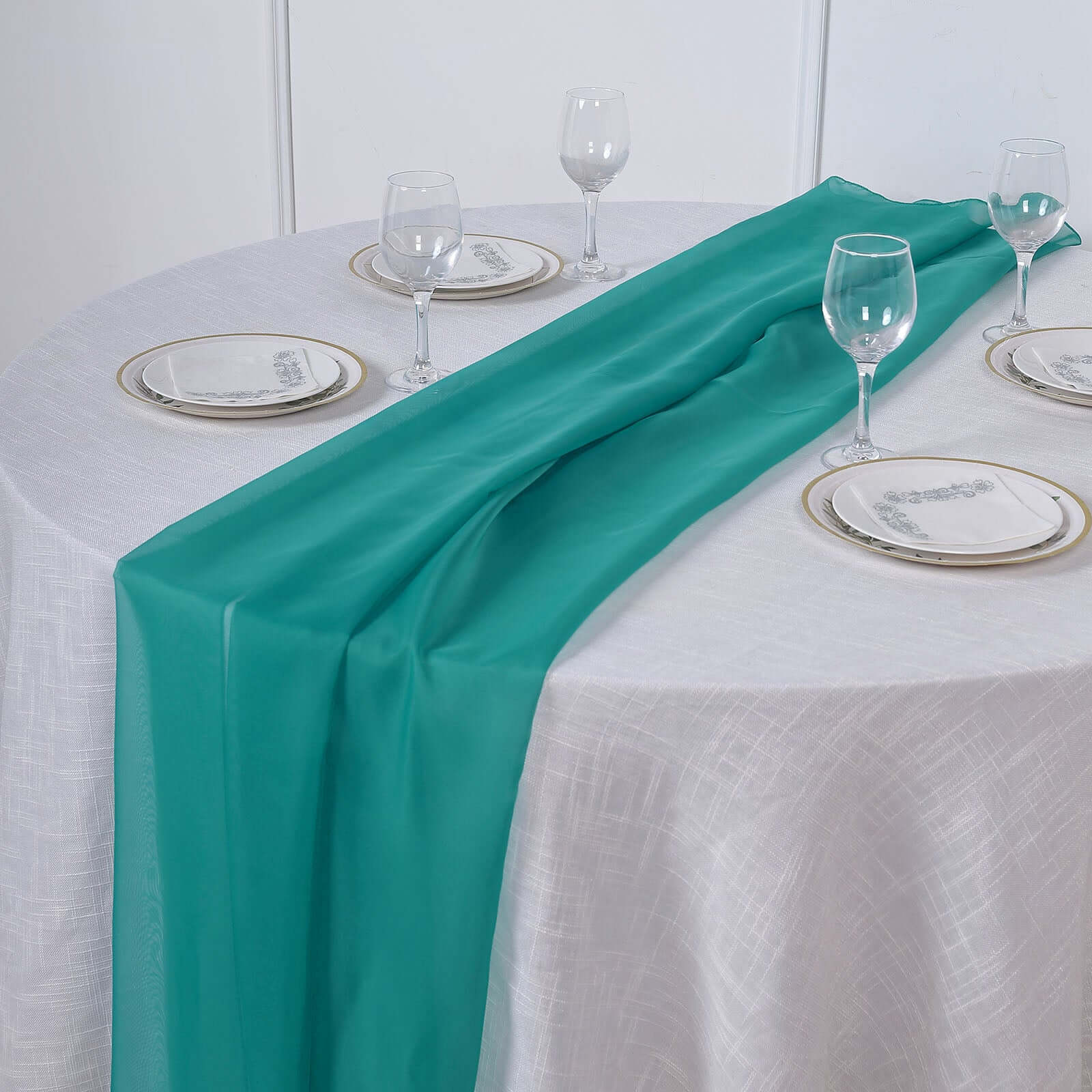 Chiffon Table Runner 6ft Turquoise - Lightweight Table Linen - Image 2