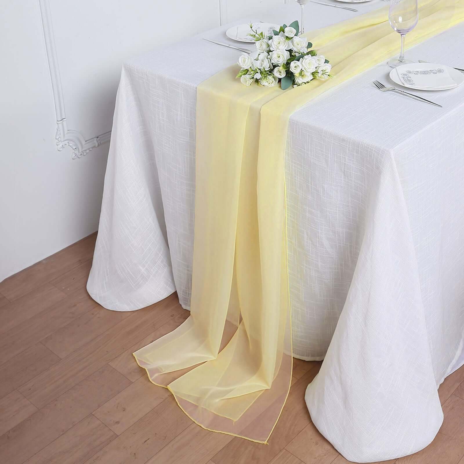 Chiffon Table Runner 6ft Yellow - Lightweight Table Linen - Image 7