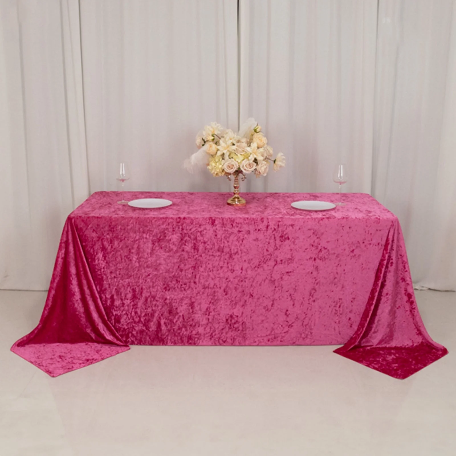 Premium Crushed Velvet Rectangle Tablecloth 90"x132" Fuchsia - Seamless Soft & Reusable Table Cover - Image 6