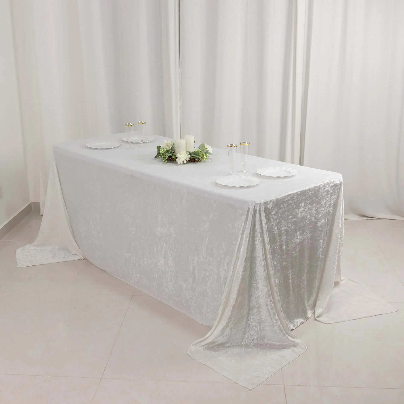 Premium Crushed Velvet Rectangle Tablecloth 90"x132" White - Seamless Soft & Sophisticated Reusable Table Cover - Image 2