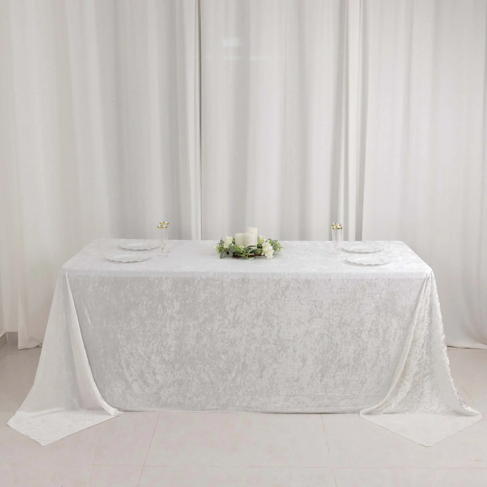 Premium Crushed Velvet Rectangle Tablecloth 90"x132" White - Seamless Soft & Sophisticated Reusable Table Cover - Image 6