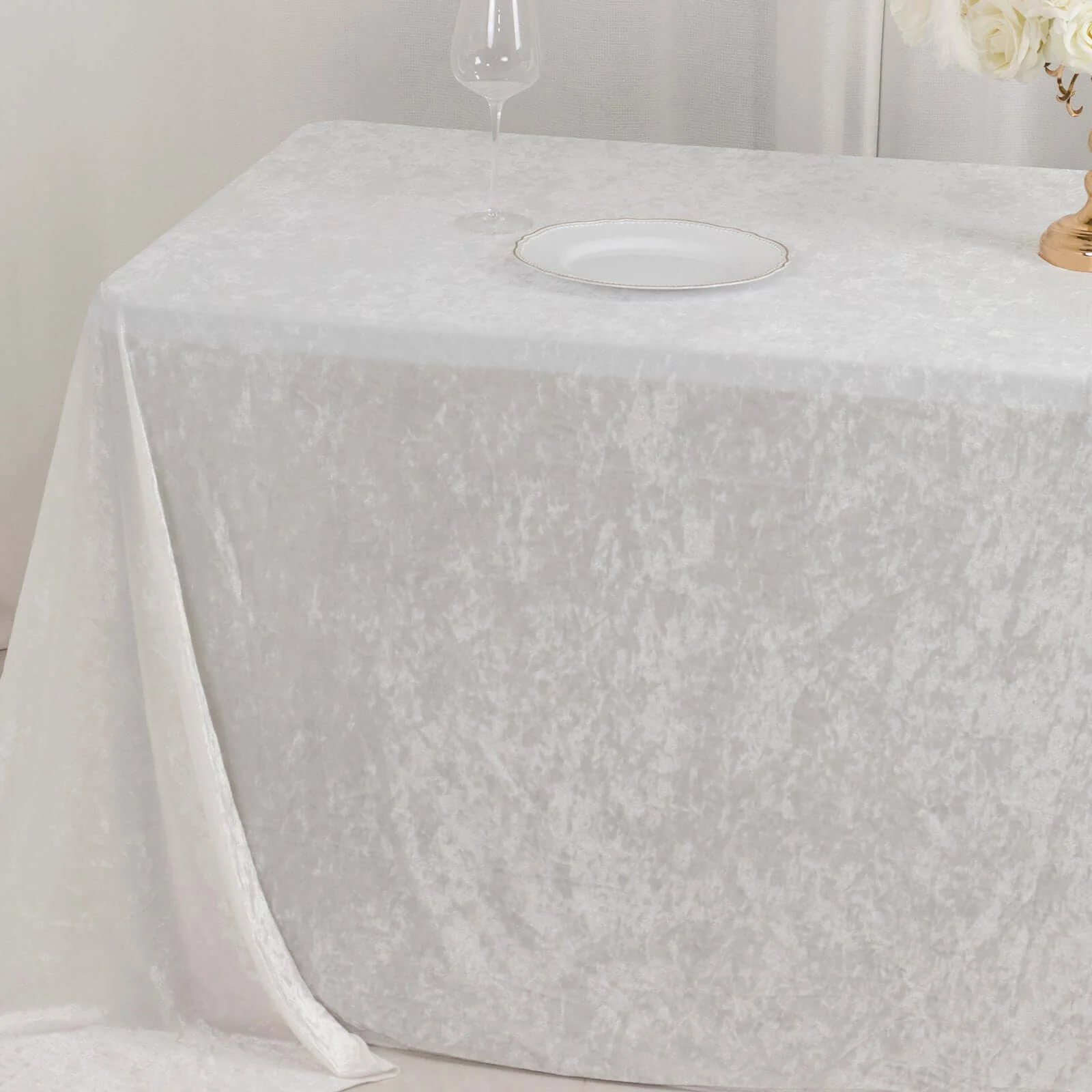 Premium Crushed Velvet Rectangle Tablecloth 90"x132" White - Seamless Soft & Sophisticated Reusable Table Cover - Image 7