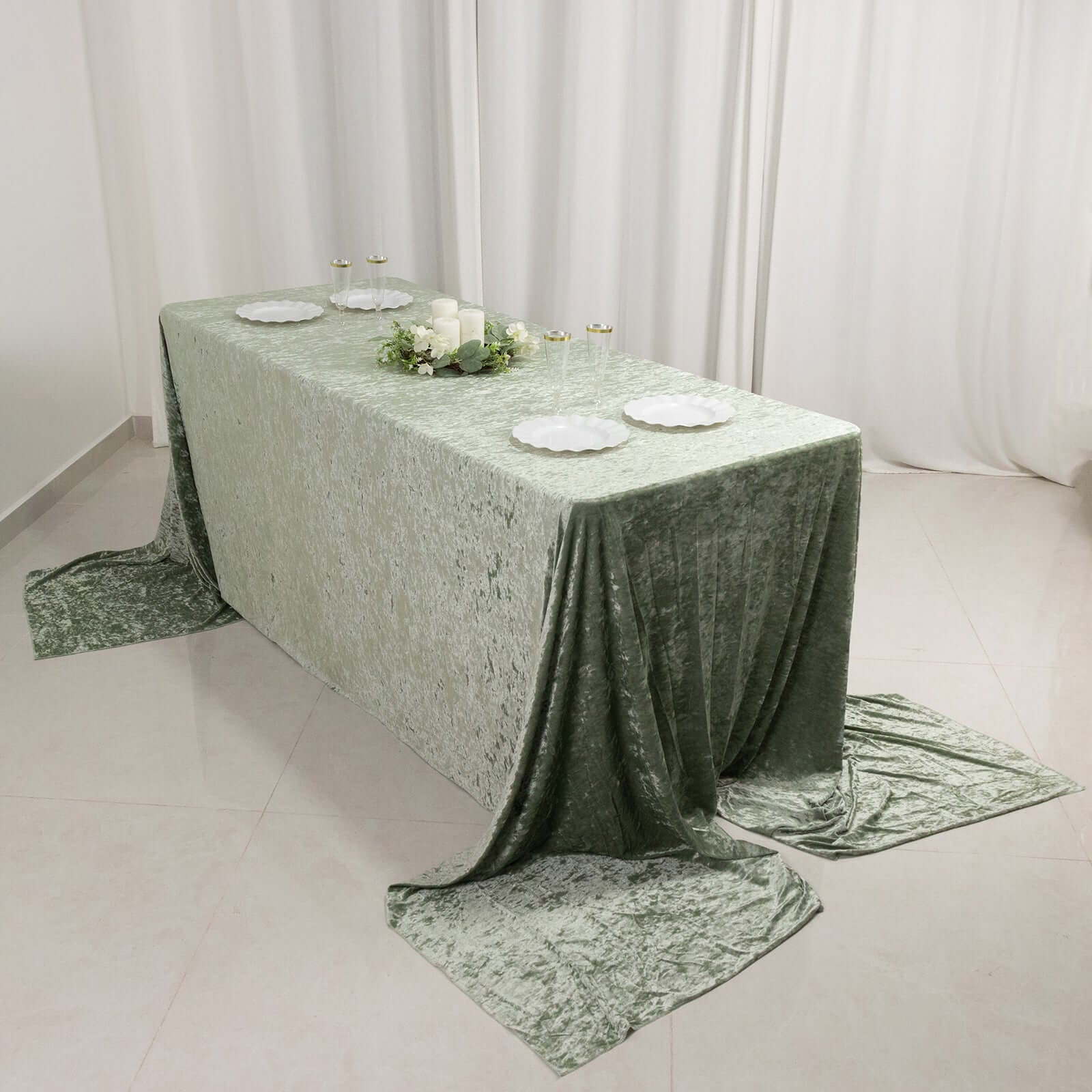 Premium Crushed Velvet Rectangle Tablecloth 90"x156" Sage Green - Seamless Soft & Reusable Table Cover - Image 2