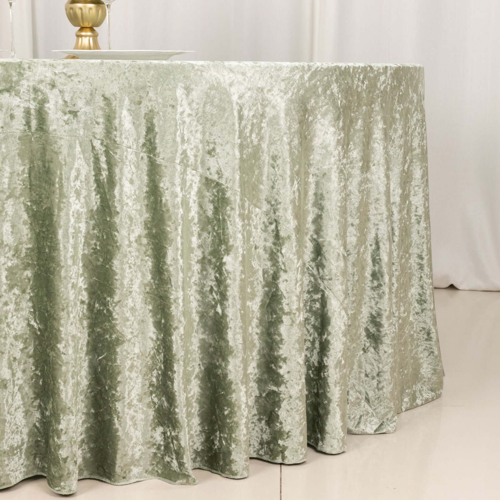Premium Crushed Velvet Round Tablecloth 120" Sage Green - Seamless Soft & Reusable Table Cover - Image 2