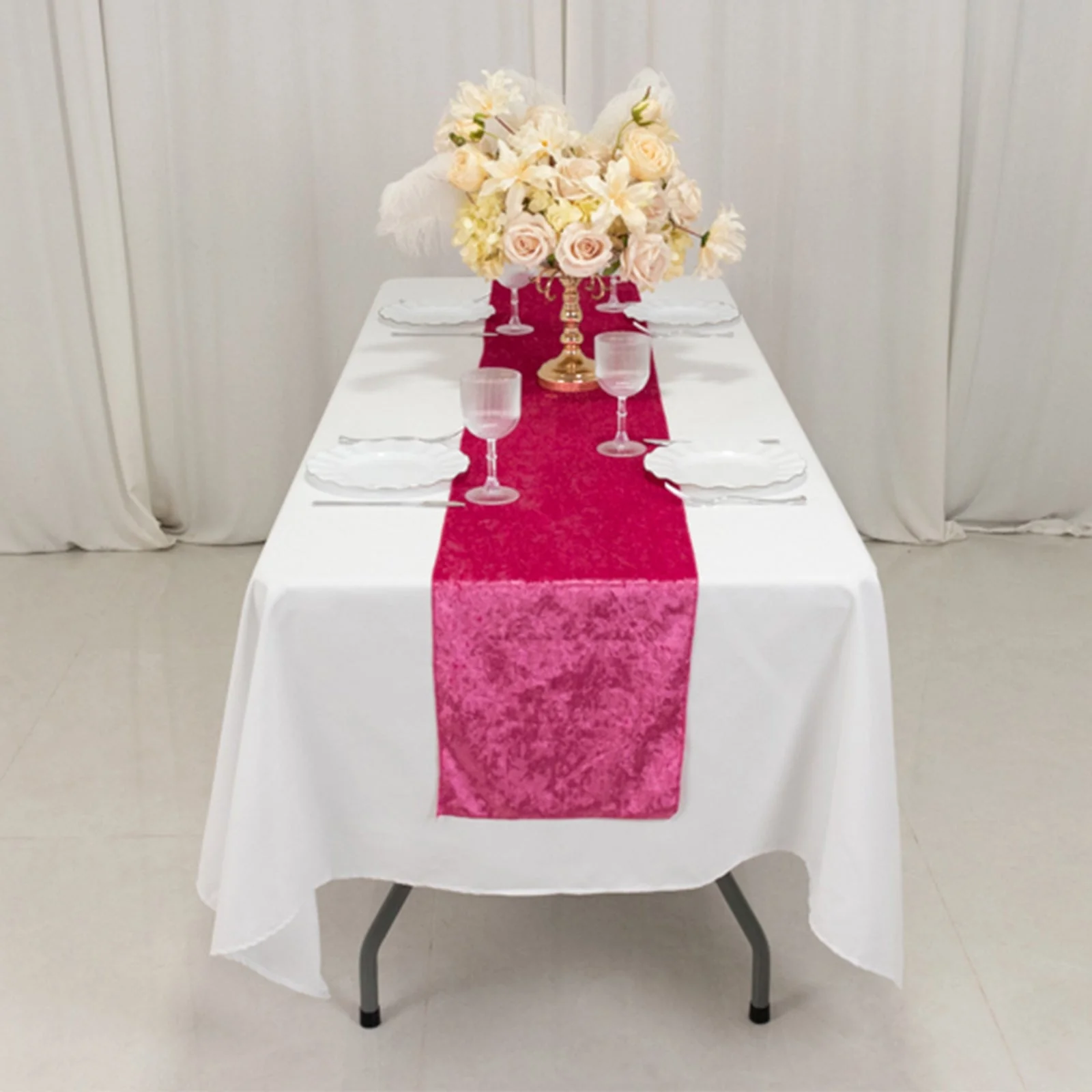 Premium Crushed Velvet Table Runner 12"x108" Fuchsia - Soft & Classy Table Linen - Image 10