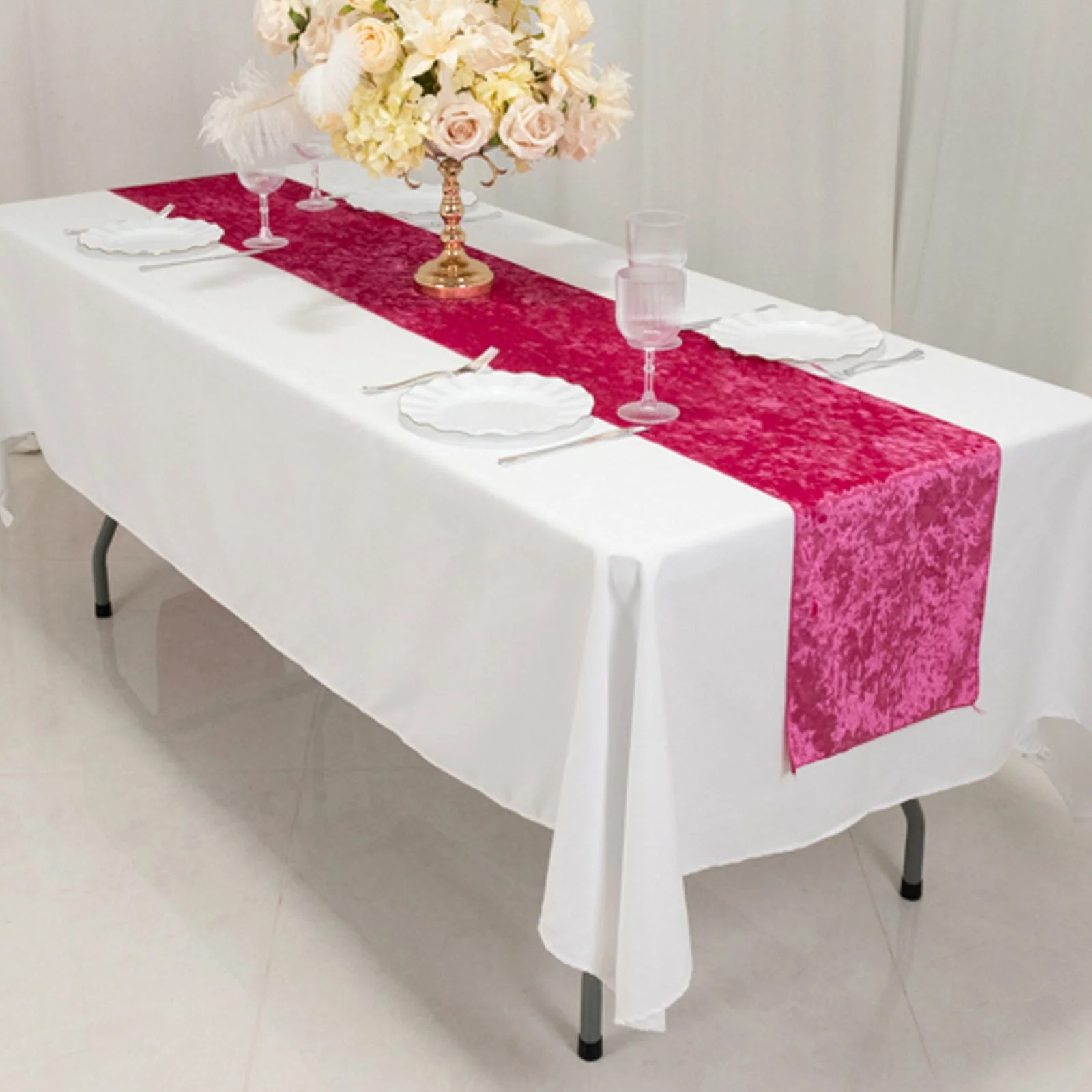 Premium Crushed Velvet Table Runner 12"x108" Fuchsia - Soft & Classy Table Linen - Image 2