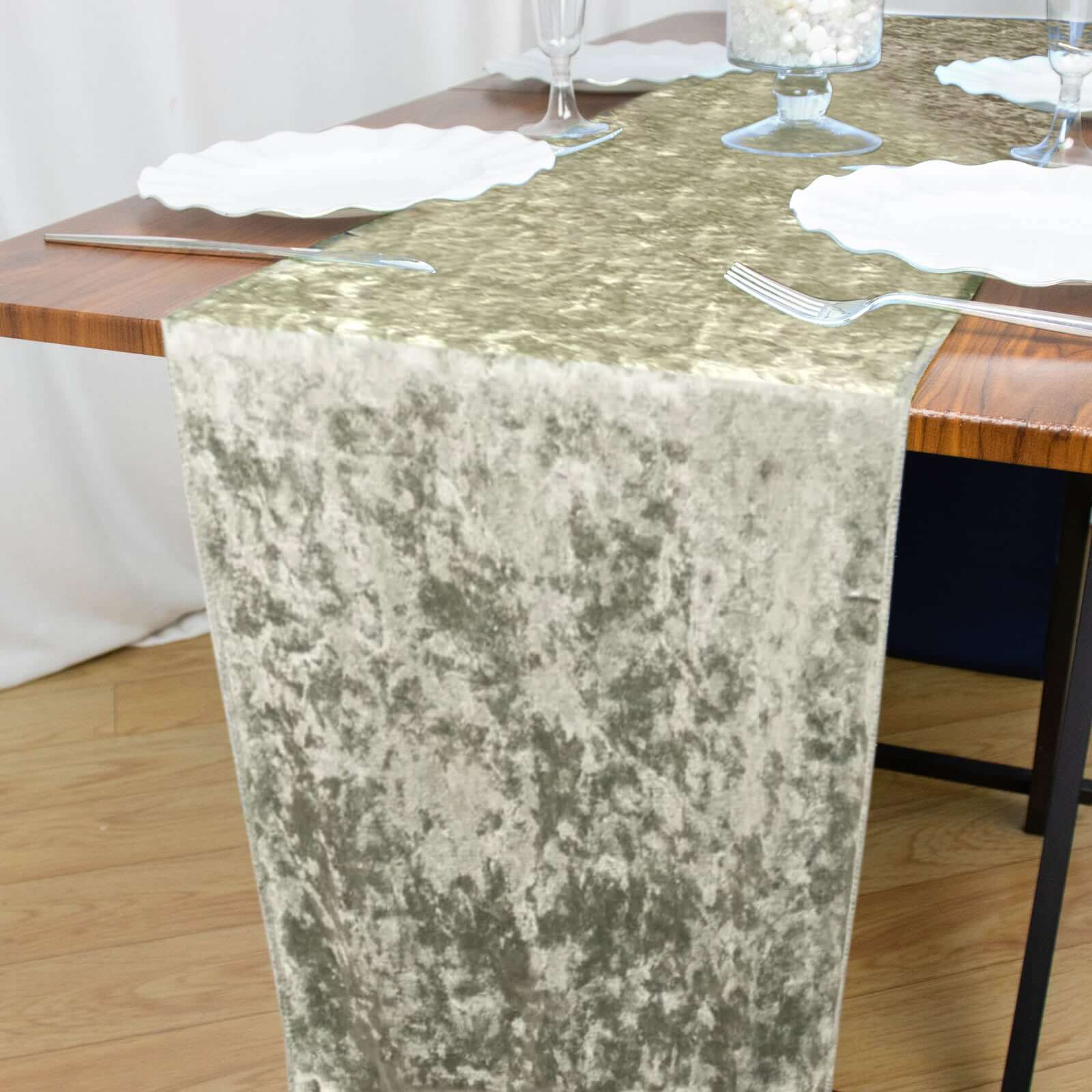 Premium Crushed Velvet Table Runner 12"x108" Sage Green - Soft & Classy Table Linen - Image 6