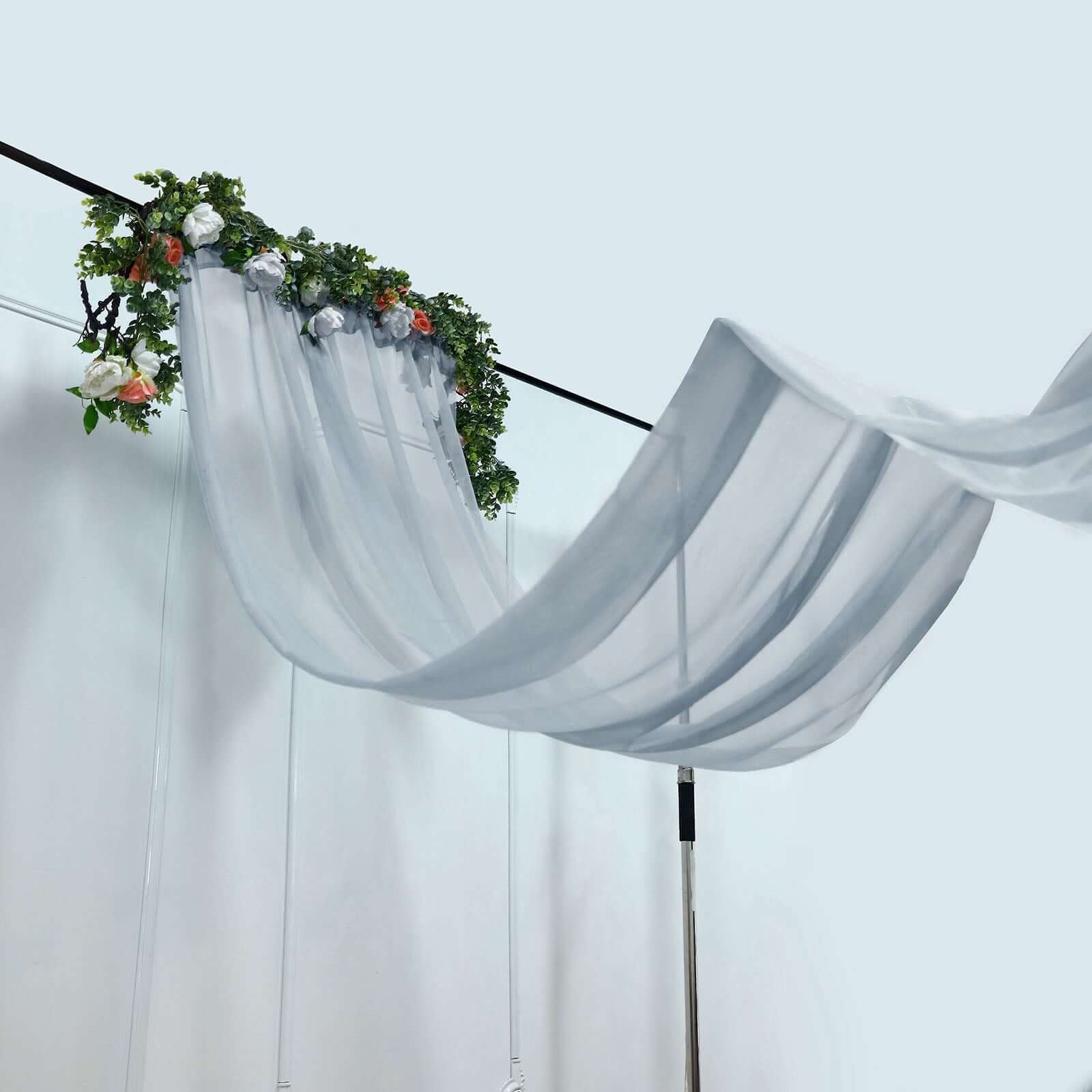 Dusty Blue Chiffon Drape Curtain, Durable Flame Resistant Backdrop Panel Ceiling Decoration With Rod Pocket 5ftx14ft - Image 2