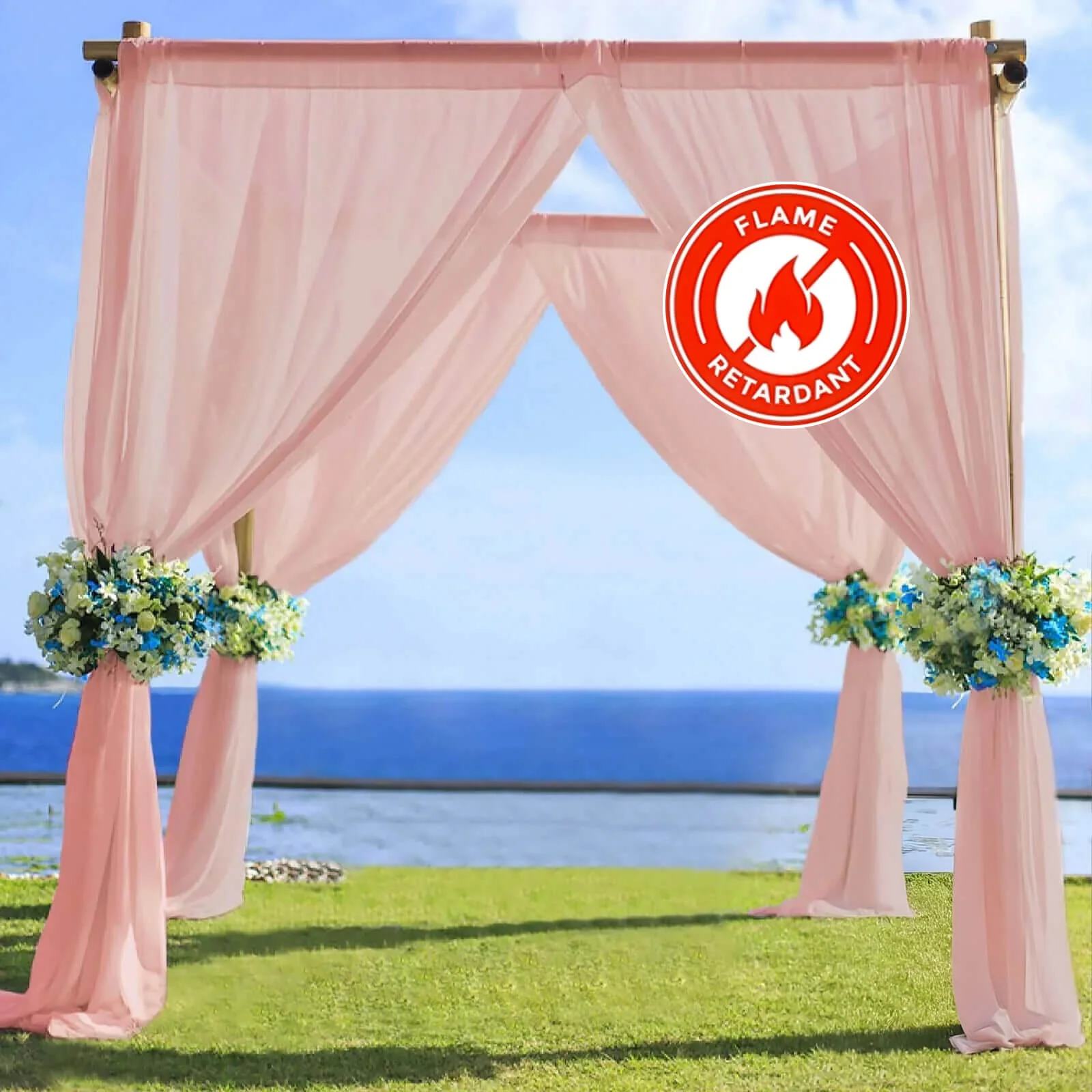 Dusty Rose Chiffon Drape Curtain, Durable Flame Resistant Backdrop Panel Ceiling Decoration With Rod Pocket 5ftx14ft
