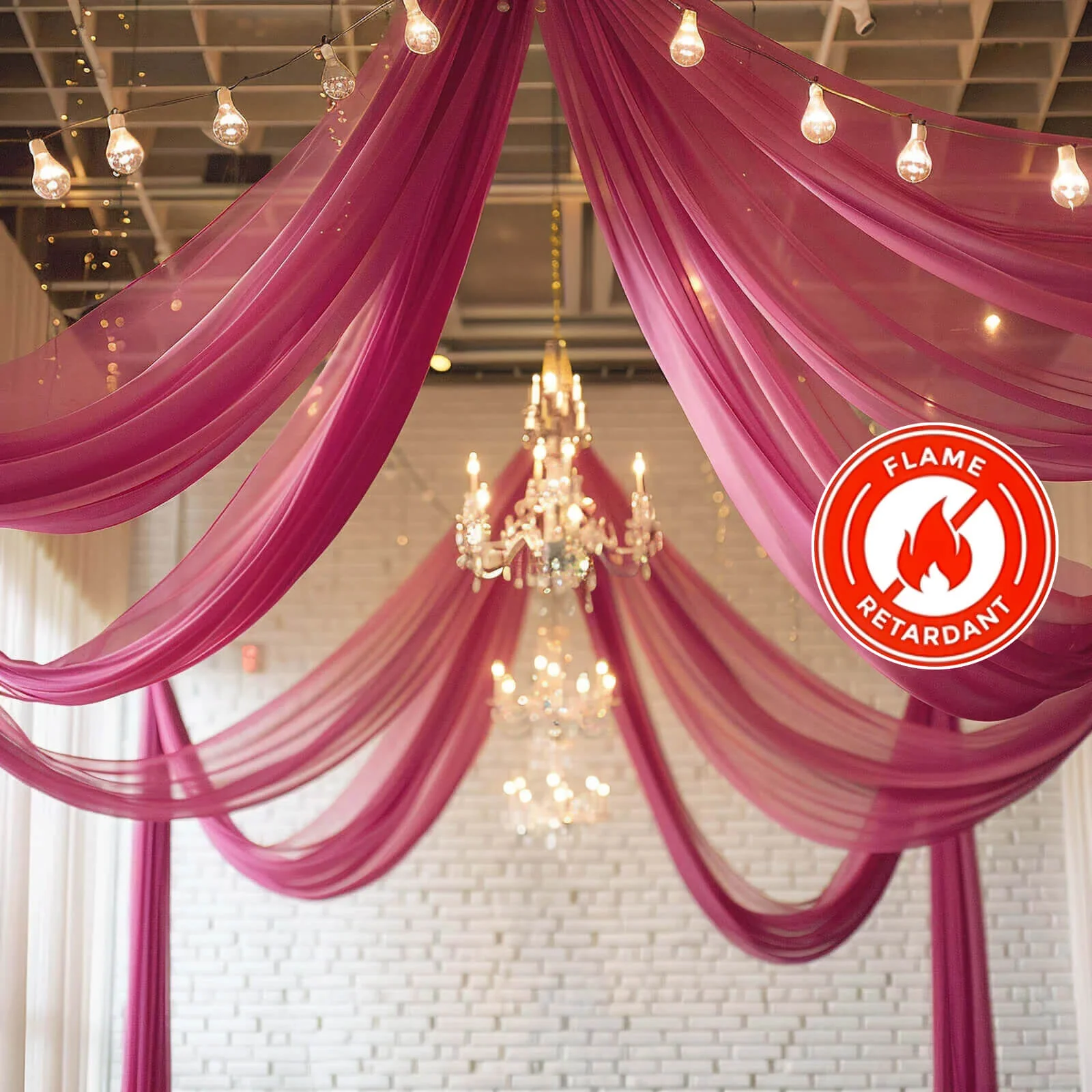 Fuchsia Chiffon Ceiling Drapery, Durable Flame Resistant Long Curtain Backdrop Panel With Rod Pocket 5ftx32ft - Image 5