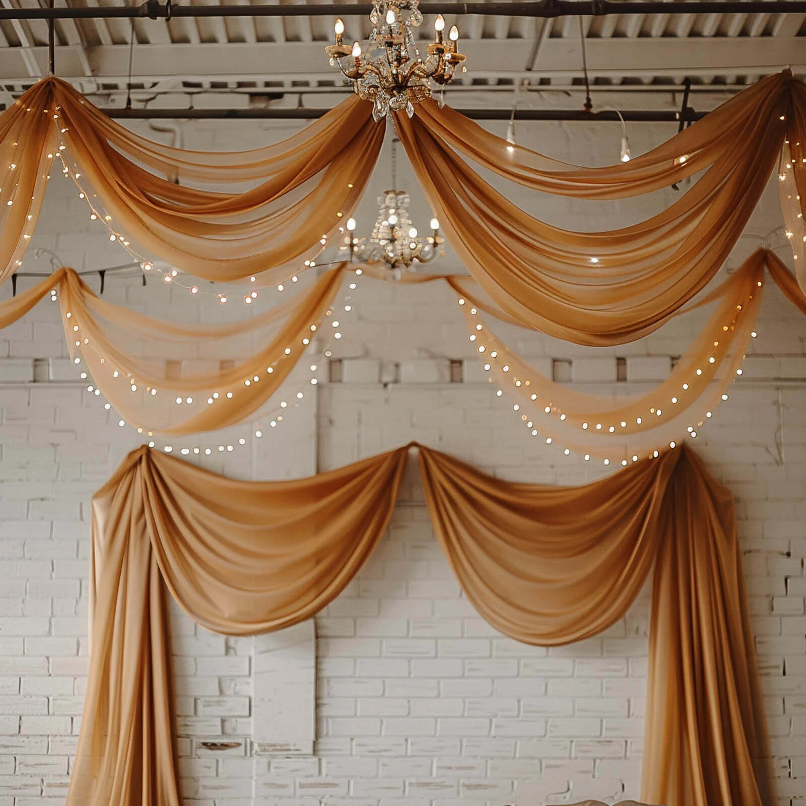 Gold Chiffon Ceiling Drapery, Durable Flame Resistant Long Curtain Backdrop Panel With Rod Pocket 5ftx32ft - Image 8