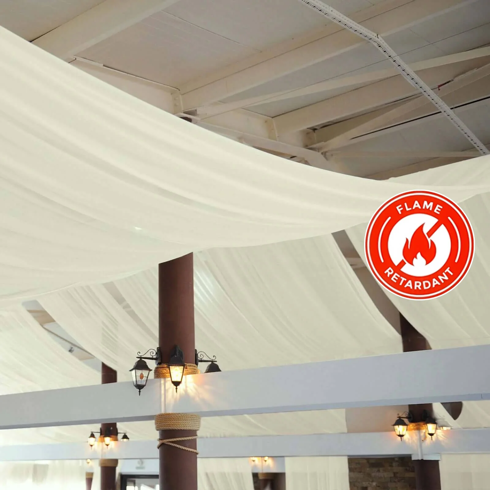 Ivory Chiffon Ceiling Drapery, Durable Flame Resistant Long Curtain Backdrop Panel With Rod Pocket 5ftx32ft - Image 4