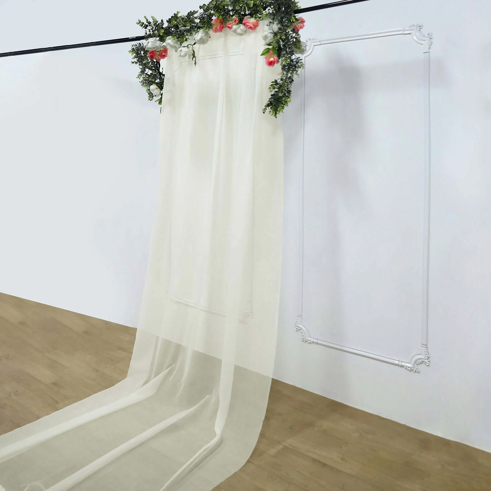 Ivory Chiffon Drape Curtain, Durable Flame Resistant Backdrop Panel Ceiling Decoration With Rod Pocket 5ftx14ft - Image 2