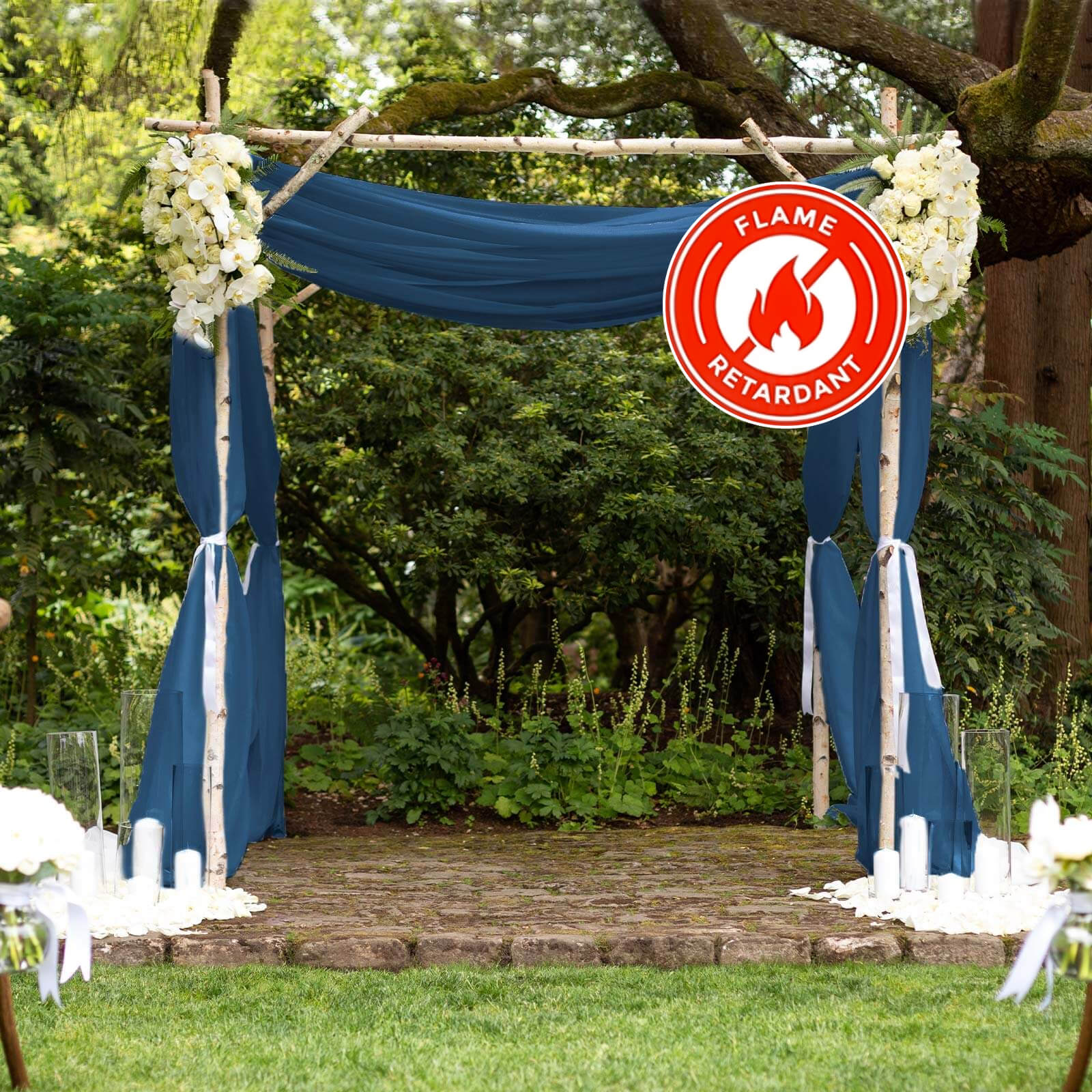 Navy Blue Chiffon Drape Curtain, Durable Flame Resistant Backdrop Panel Ceiling Decoration With Rod Pocket 5ftx14ft - Image 3