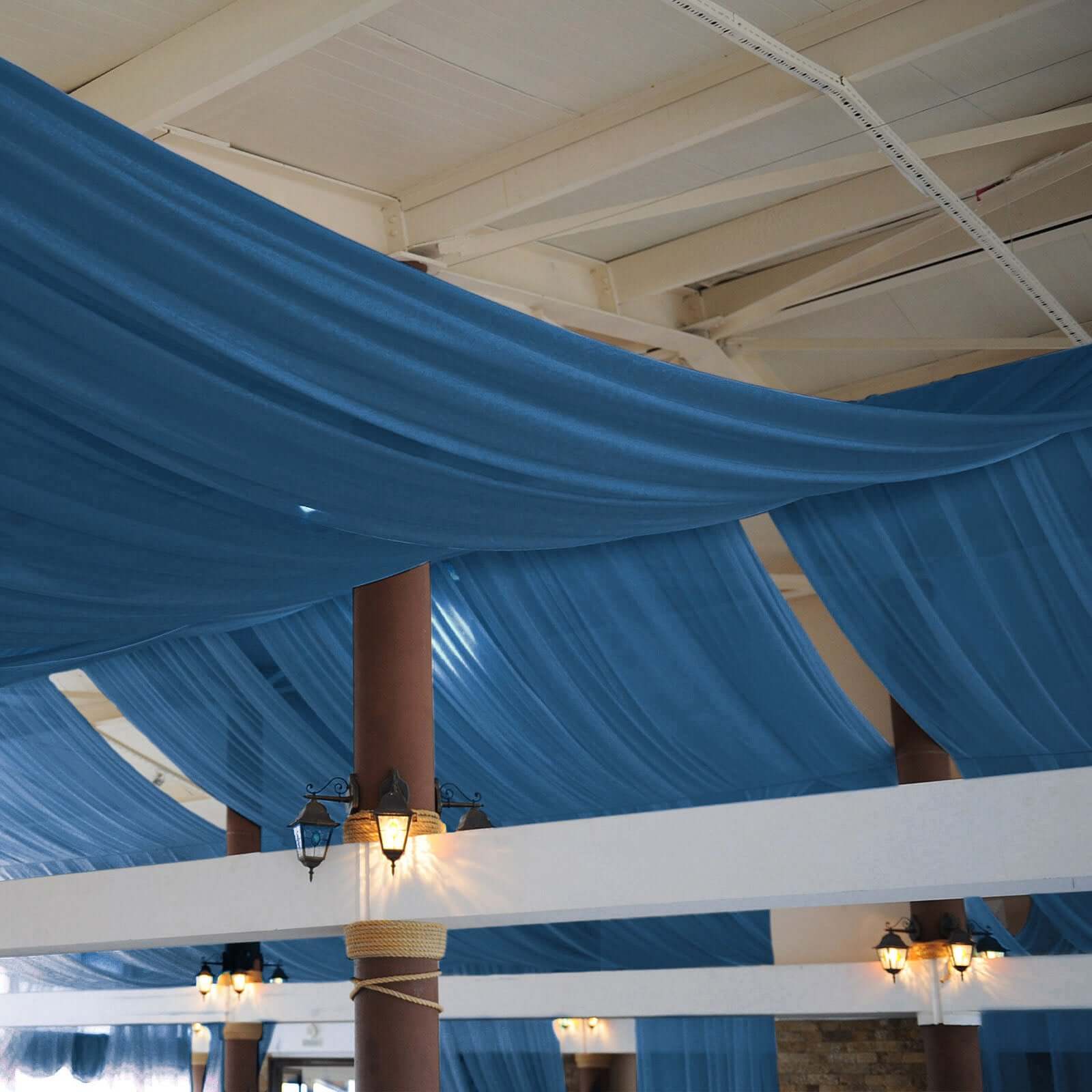 Navy Blue Chiffon Drape Curtain, Durable Flame Resistant Backdrop Panel Ceiling Decoration With Rod Pocket 5ftx14ft - Image 6