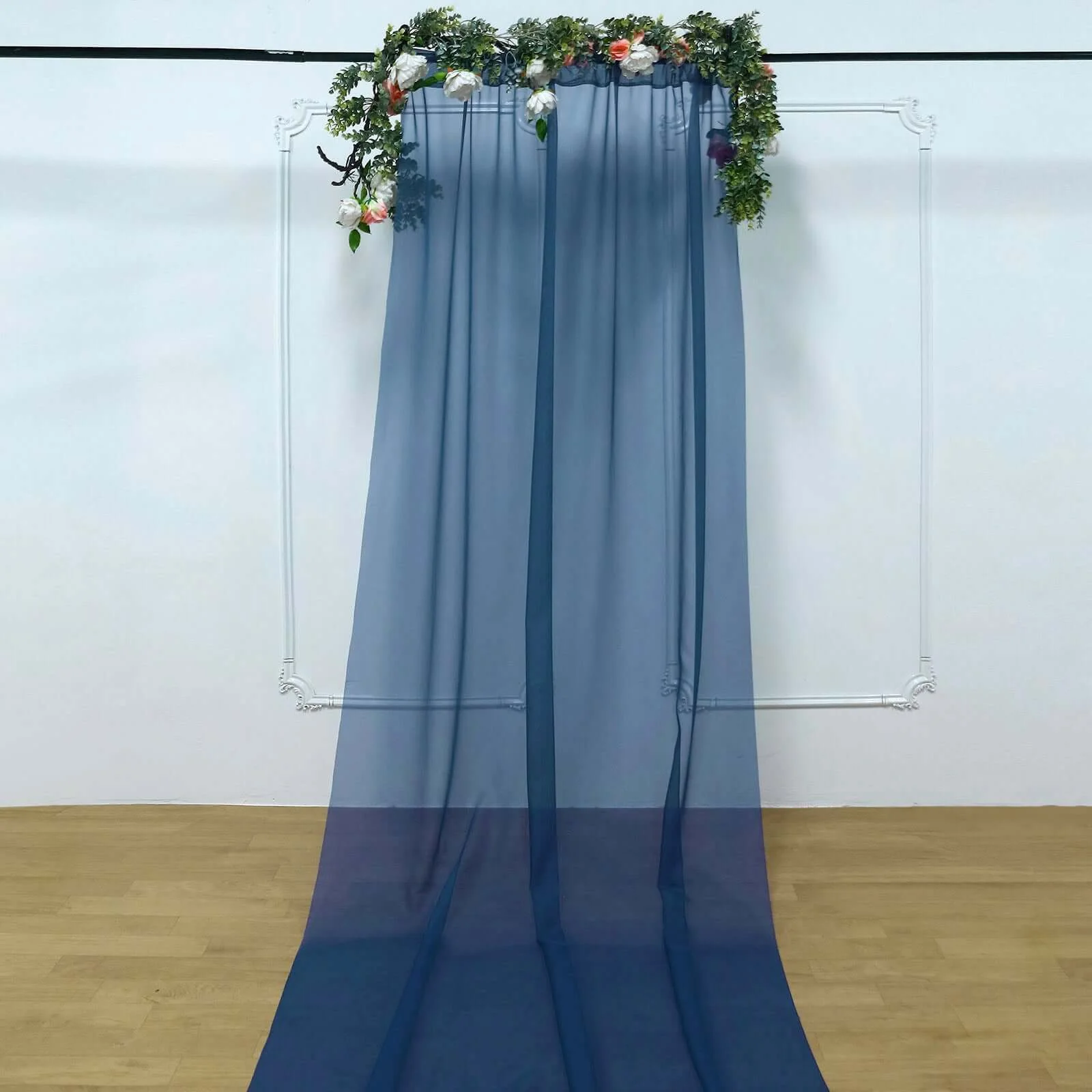 Navy Blue Chiffon Drape Curtain, Durable Flame Resistant Backdrop Panel Ceiling Decoration With Rod Pocket 5ftx14ft - Image 7