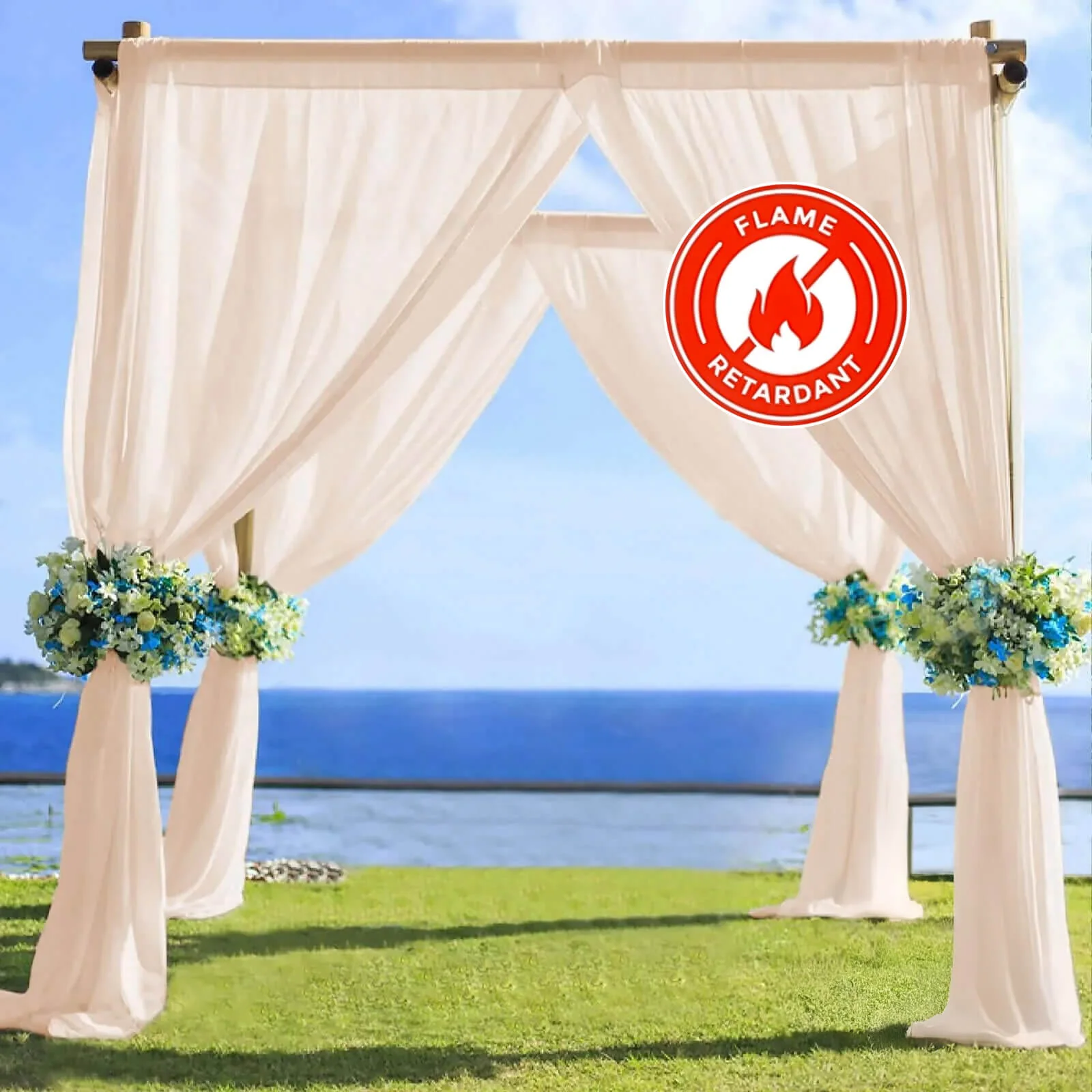 Nude Chiffon Drape Curtain, Durable Flame Resistant Backdrop Panel Ceiling Decoration With Rod Pocket 5ftx14ft