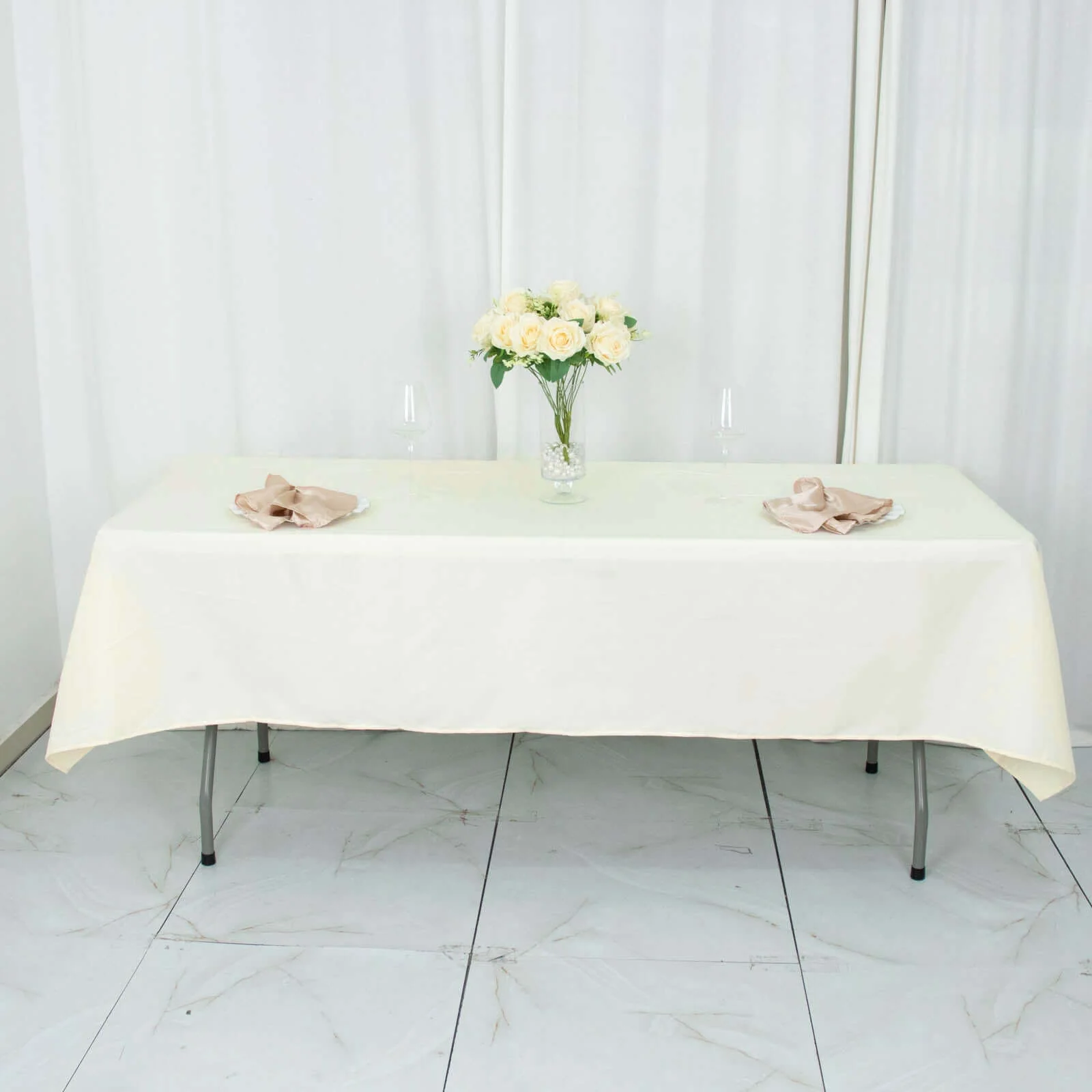 Premium Polyester Rectangle Tablecloth 54"x96" Ivory - 220GSM Wrinkle-Resistant Table Cover - Image 3