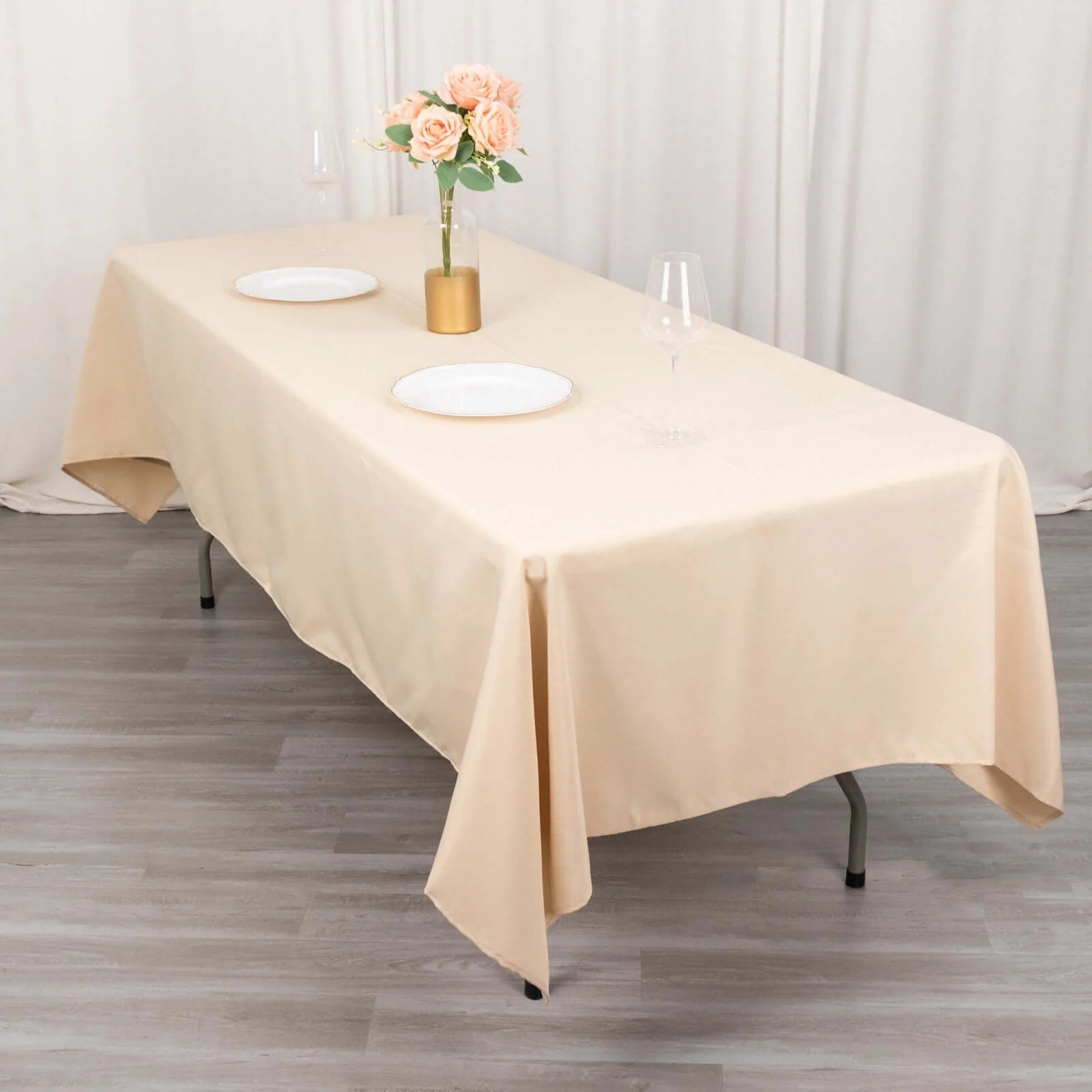 Premium Polyester Rectangle Tablecloth 60"x102" Beige - 220GSM Wrinkle-Resistant Table Cover - Image 3