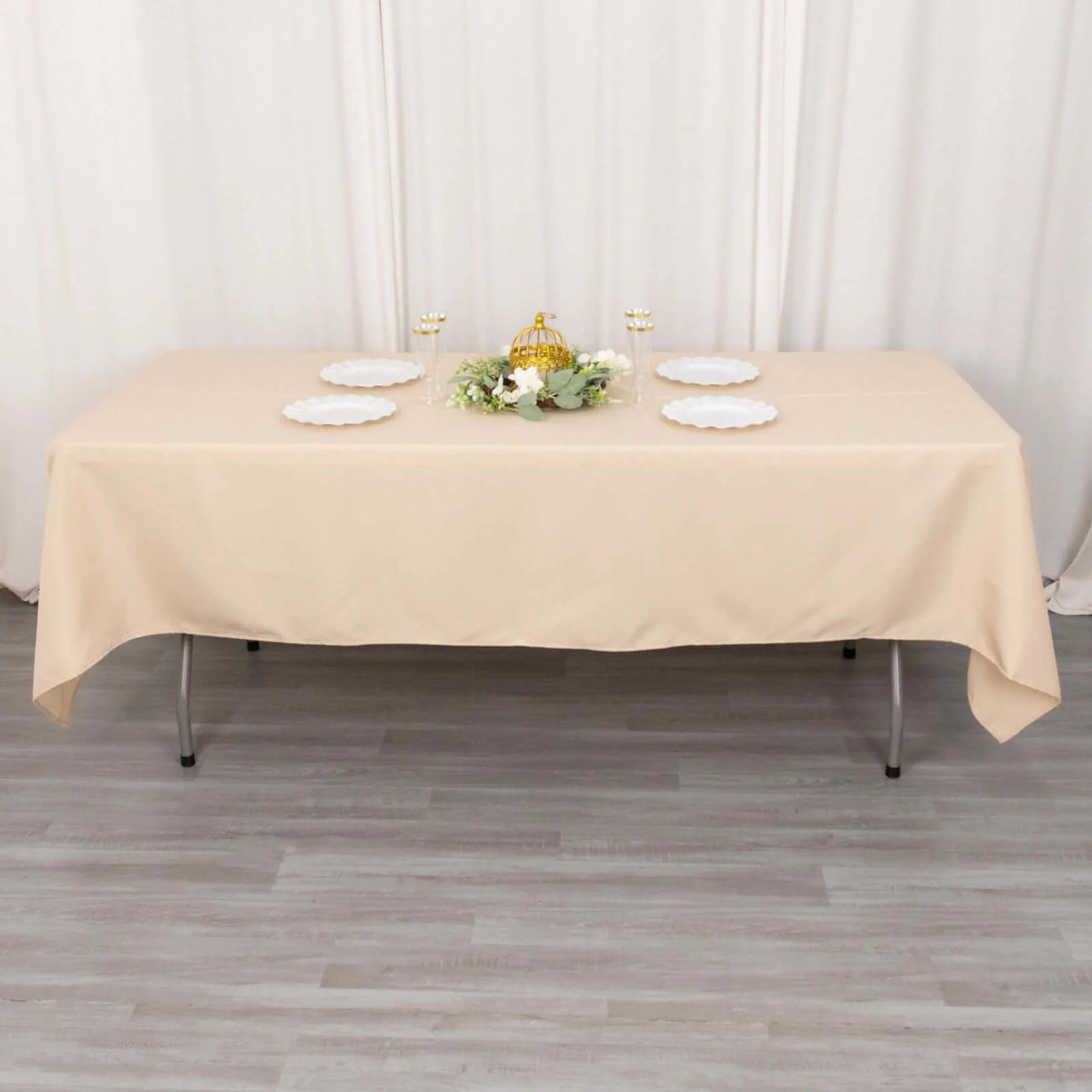 Premium Polyester Rectangle Tablecloth 60"x102" Beige - 220GSM Wrinkle-Resistant Table Cover - Image 6